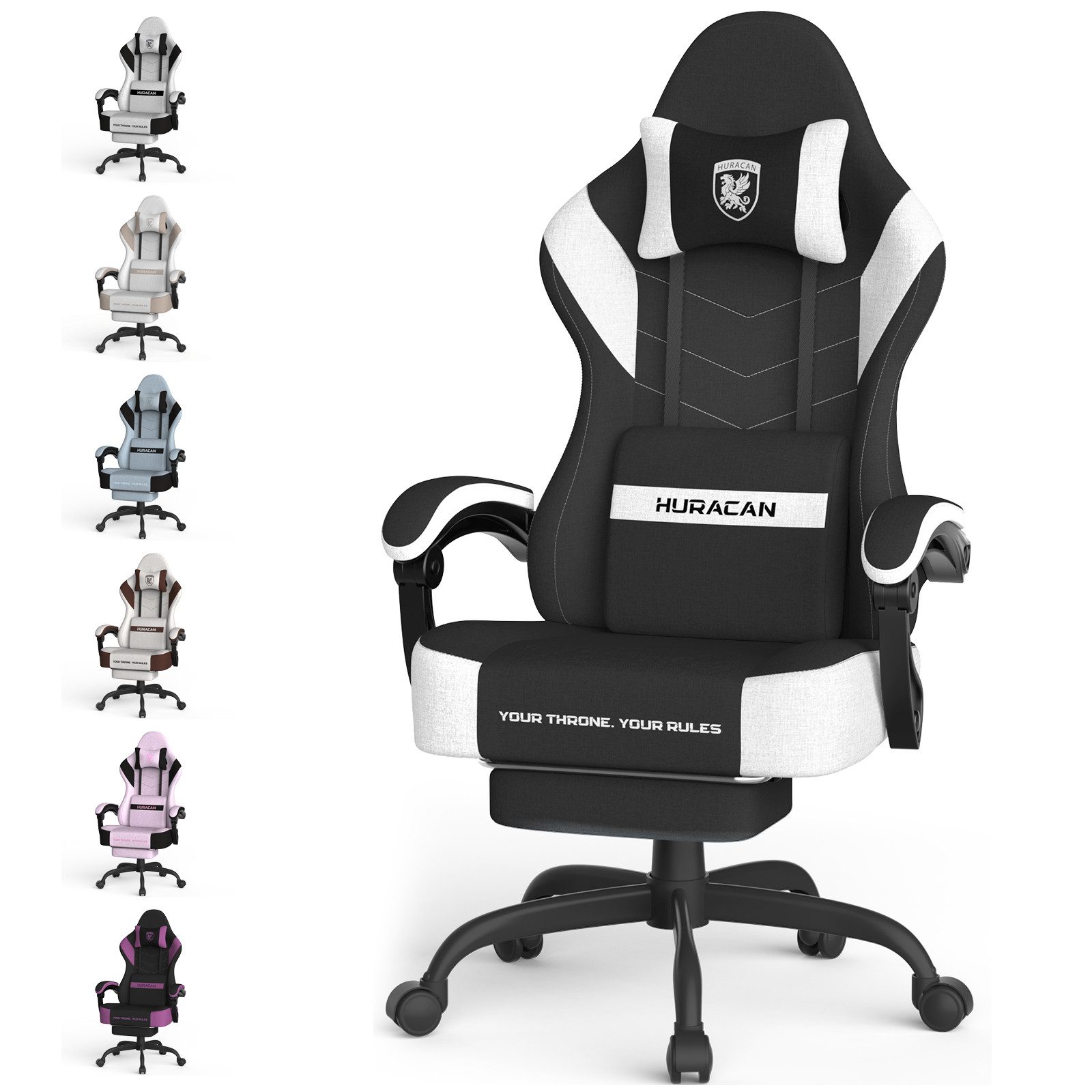 Huracan Gaming-Stuhl Gaming Sessel,PC Stuhl mit Kopfstütze,Lumbarstütze,Fußstütze (Ergonomischer Gaming-Stuhl,90°–135° Neigung), 360° Drehbarer,ergonomisch Gamer Stuhl