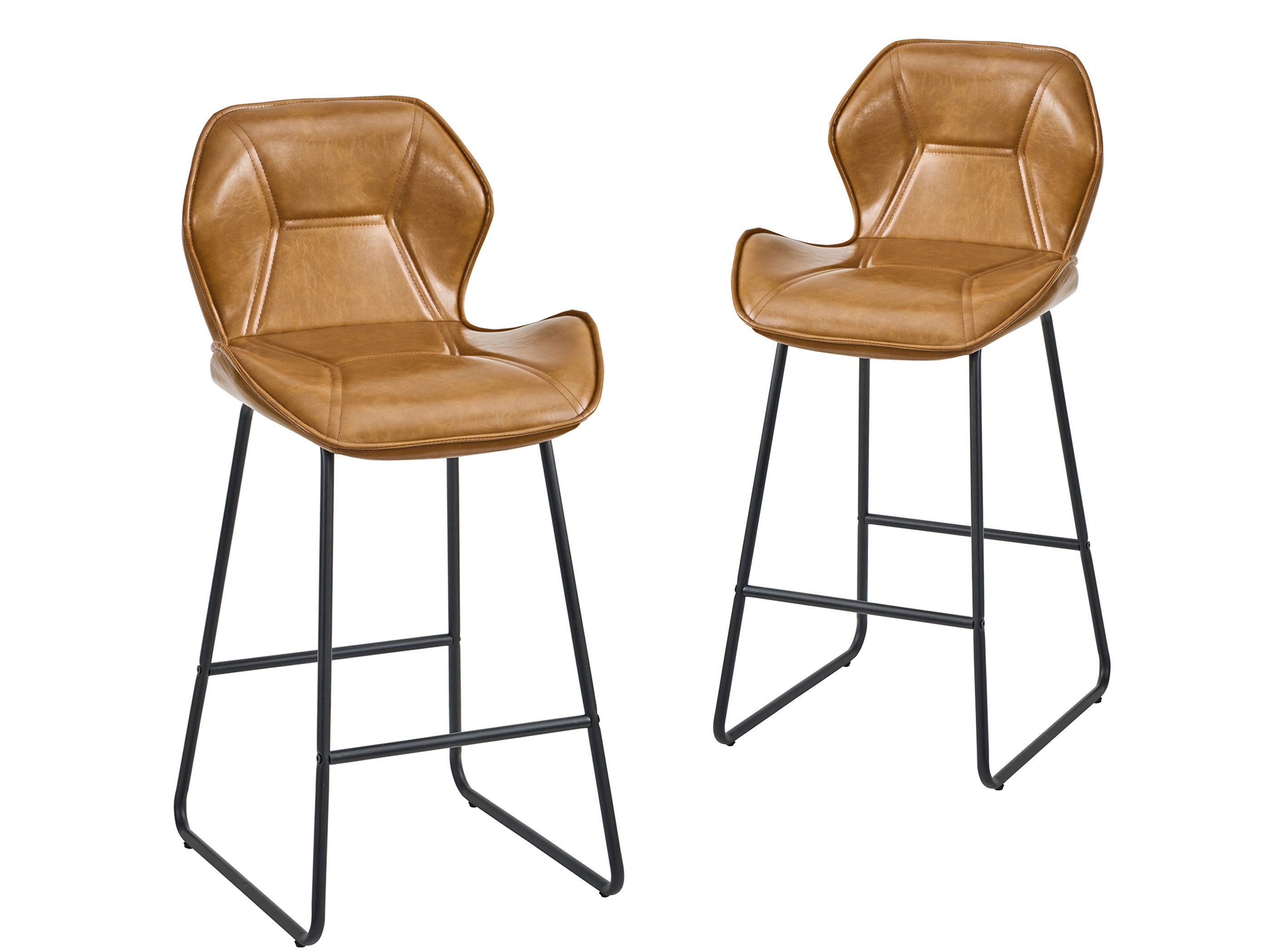SeedWave Barhocker mit Lehne, 2er Set Barstuhl Kunstleder Polsterhocker mit Fußstützen, Metallgestell Küchenhocker im Industrial Design, für Barthek, Hausbar