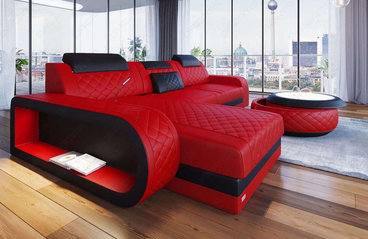 Sofa Dreams Ecksofa Ledersofa Berlin L Form Mini Couch mit LED, Designersofa, Sofa aus Eigenproduktion
