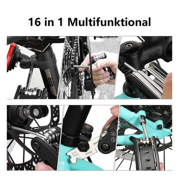 Einfach Fahrrad-Reparaturset 16-in-1 multifunktionales Mountainbike-Reparaturset, Anzug, 1-St., Elektrofahrrad-Werkzeugset, das perfekte Geschenk für Radfahrer, Multifunktionale Reparaturtasche, Fahrradzubehör Werkzeug-Satteltasche