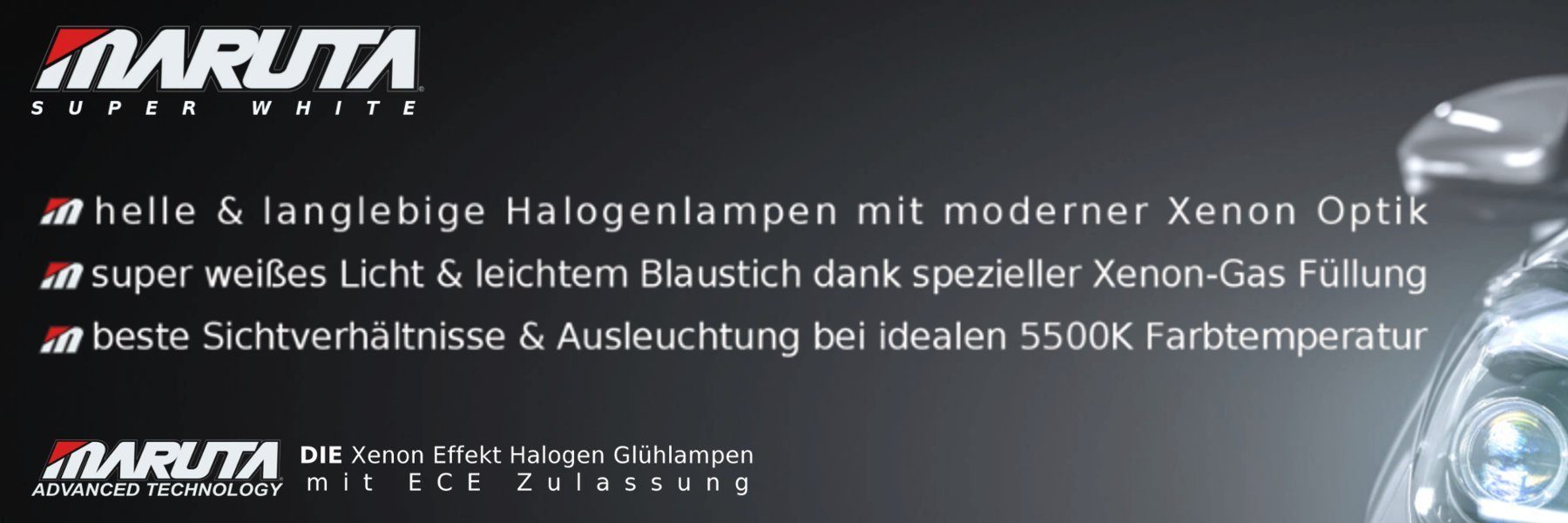 Licht,mehr ideale Tageslichtweiß, weißes 2 Licht Look,super Farbtemperatur,Xenon St., Xenon PGJ23t-1, Super White, MARUTA KFZ-Ersatzleuchte