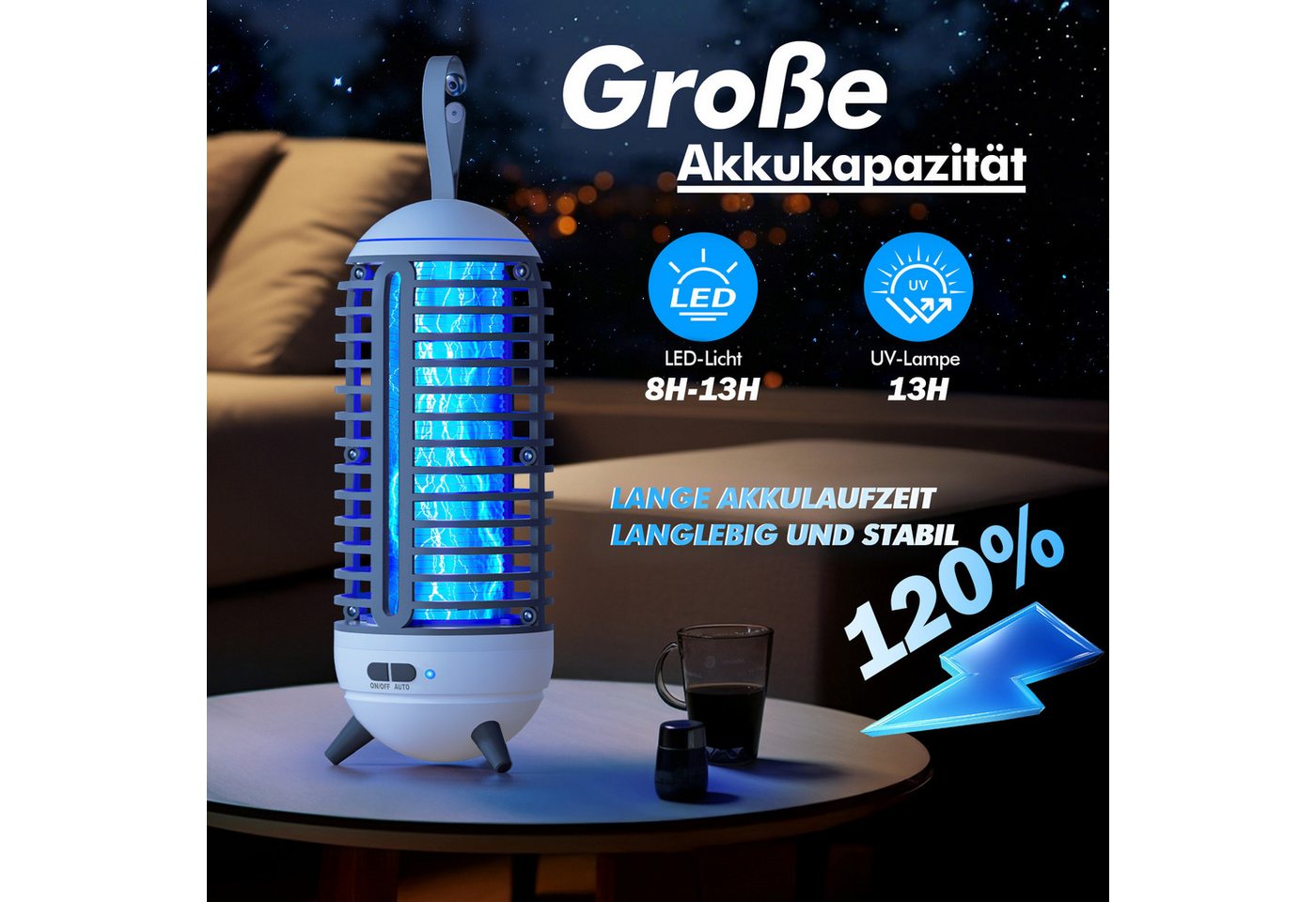 Thumbnail - Fanttik Insektenvernichter Elektrisch, Mückenlampe Mit LED-Licht, 2500mAh Akku Moskito Killer, Fliegenfalle Mückenfalle ...