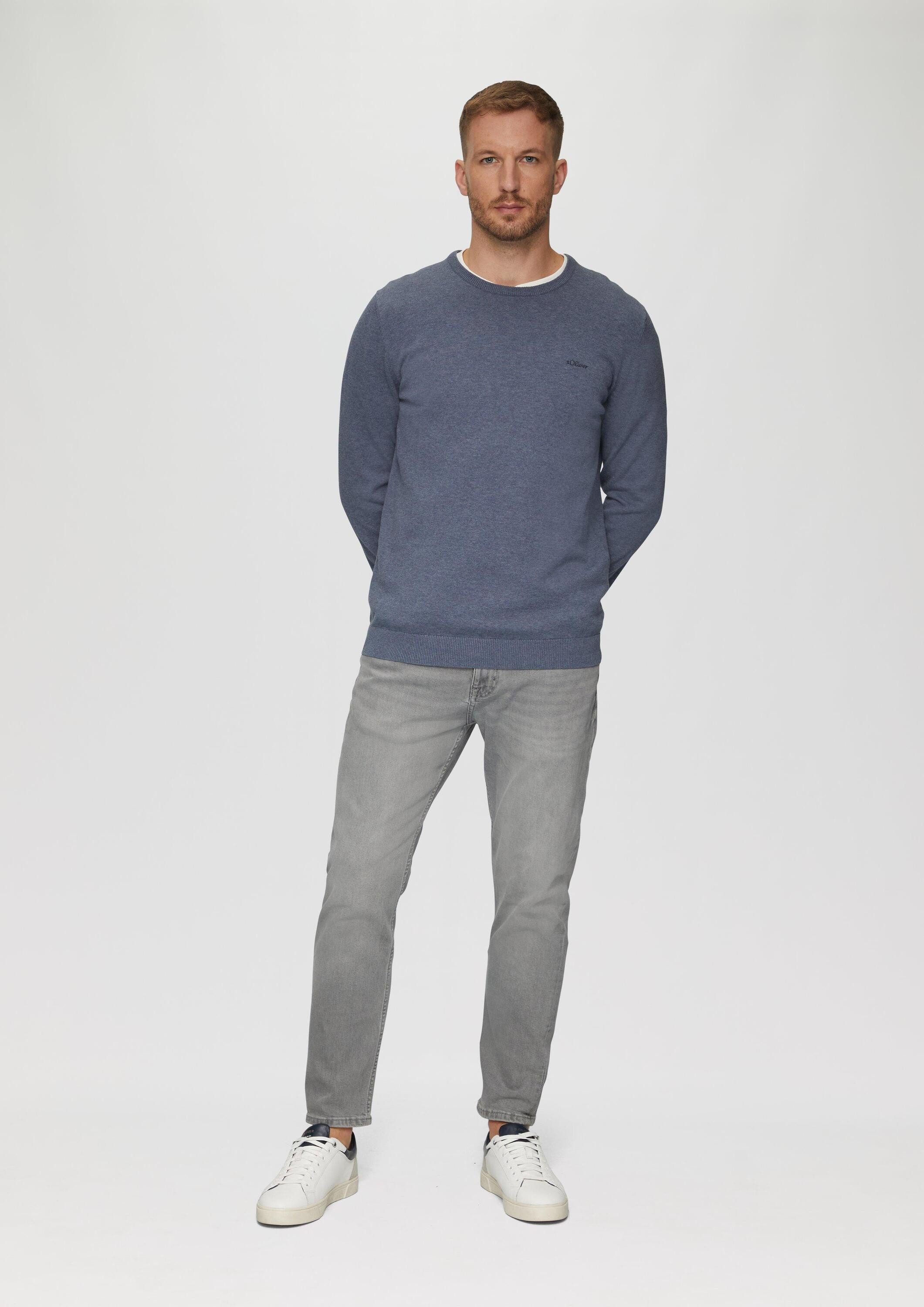 s.Oliver Longpullover Strickpullover Baumwollpullover mit Logo-Stickerei
