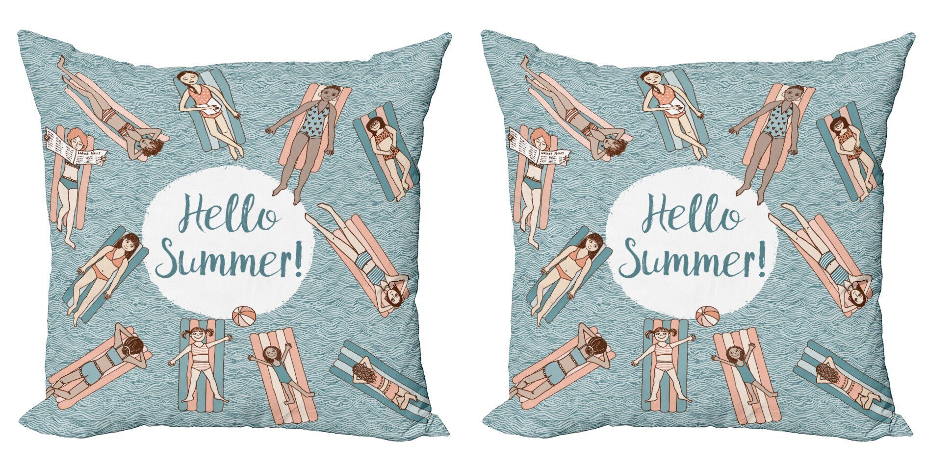 Frauen-Pool Accent Sommer Doppelseitiger (2 Stück), Mädchen Abakuhaus und Kissenbezüge Modern Digitaldruck, Hallo