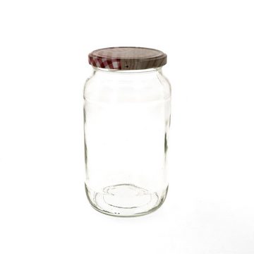 MamboCat Einmachglas 12er Set Rundglas 1062 ml To 82 Holz Herz rot Deckel incl. Rezeptheft, Glas