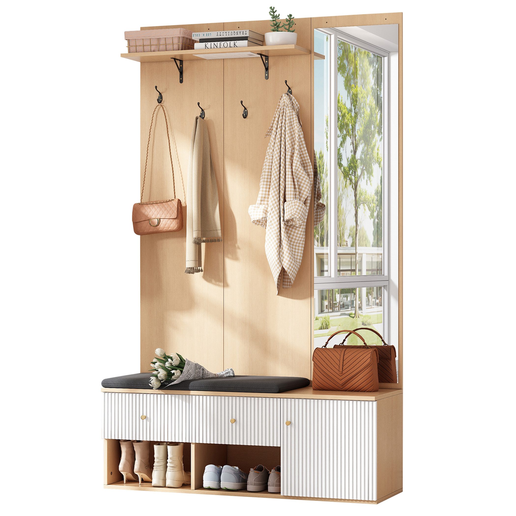 SeedWave Garderobe Moderne Kompaktgarderobe mit Spiegel, Sitzbank, Haken & günstig online kaufen