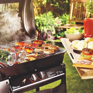 KÜLER Barbecueteller Grillrohr, Edelstahl 304, rollender Grillkorb, rund Grill-Netz, Grillkegel mit Gabelhaken, Grillnetzrohr für den Außengrill