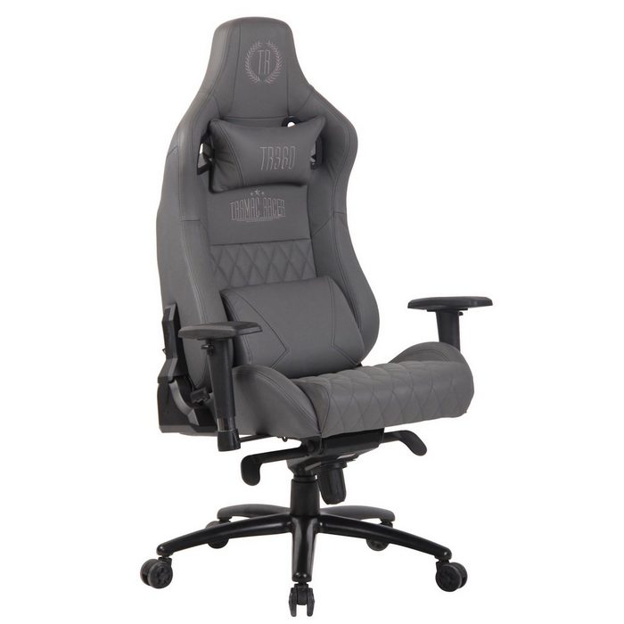 TPFLiving Gaming-Stuhl Kerstin mit bequemer Rückenlehne - höhenverstellbar und 360° drehbar (Schreibtischstuhl Drehstuhl Chefsessel Konferenzstuhl) Gestell: Metall schwarz - Sitz: Echtleder grau
