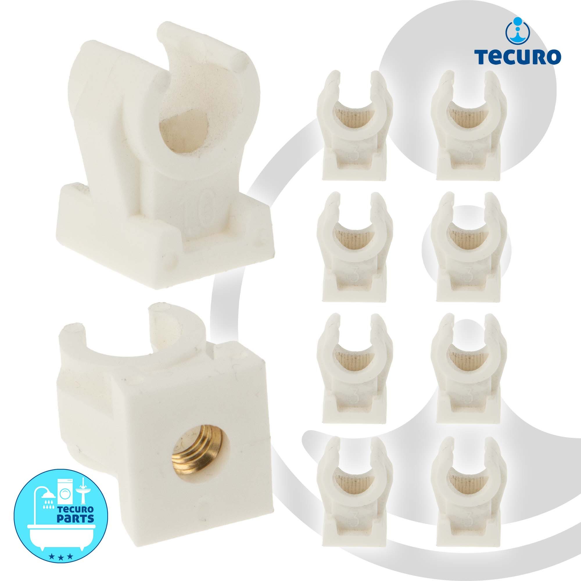 tecuro Rohrschelle Rohrclip Sets einfach Kunststoff weiß, 8 - 28 mm, Gewindebuchse M6, (10-St)