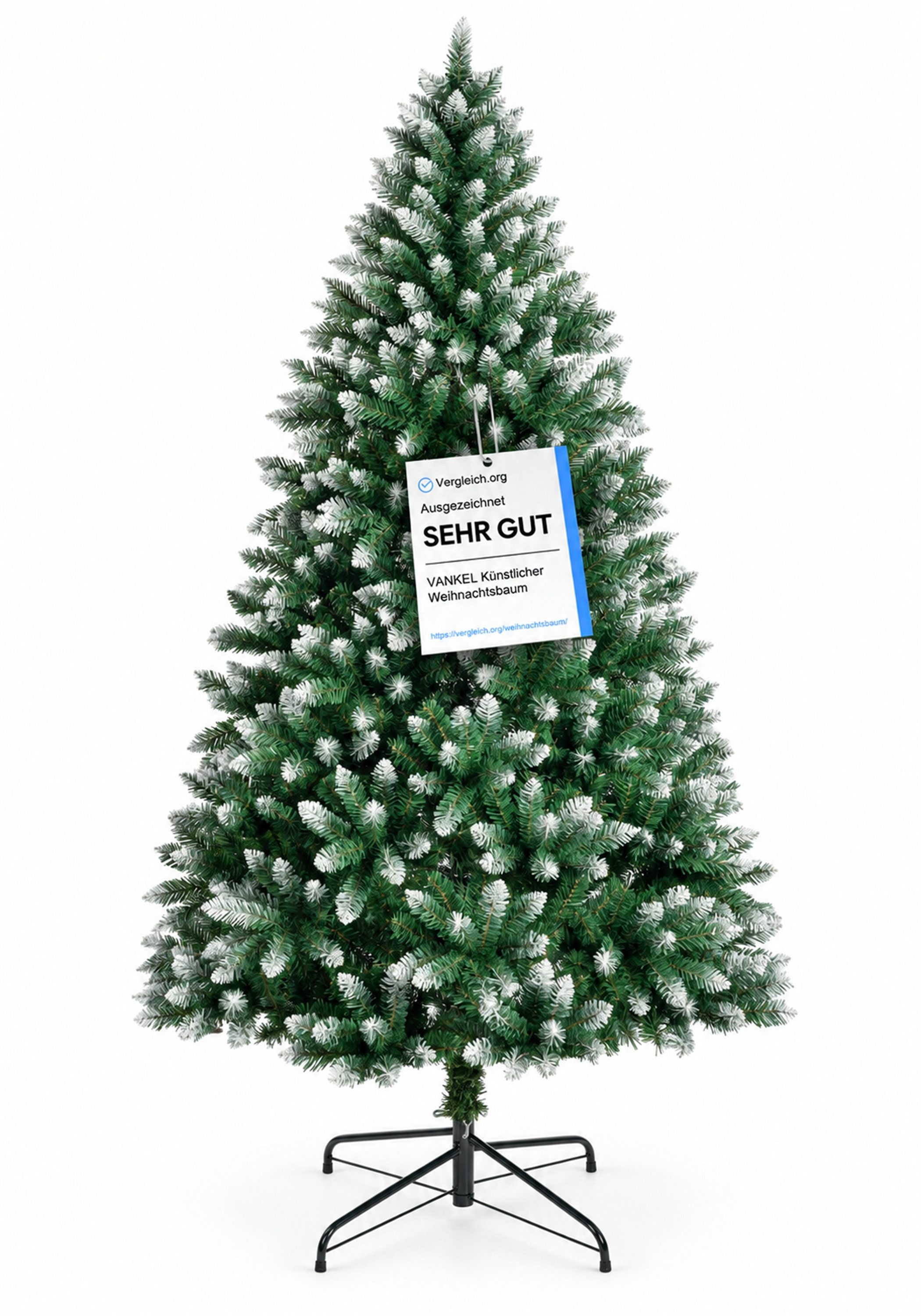 Vankel Künstlicher Weihnachtsbaum mit weißen Zweigspitzen, Schnee-Effekt, Tannenbaum mit Metallständer, Grüner Tannenbaum mit dezenten Schneeakzenten und einem Metallständer