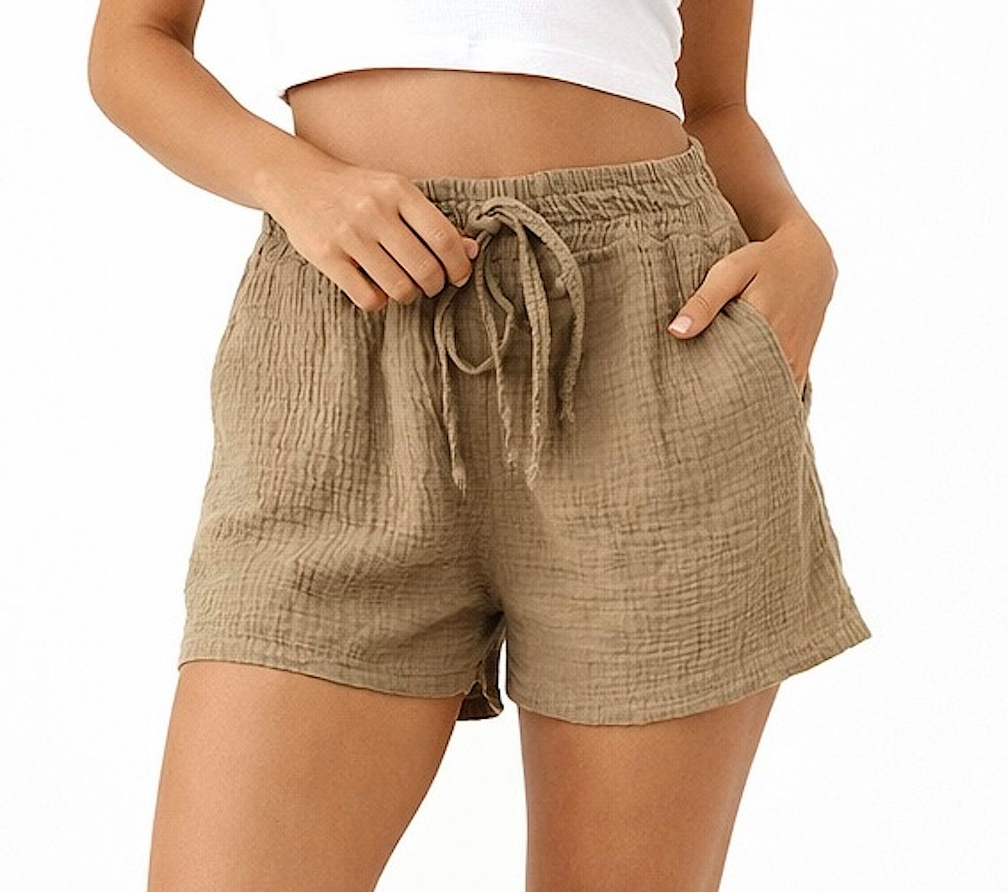 Worldclassca Shorts Worldclassca Damen Musselin Shorts Sommer Leicht Kurzehose mit Taschen Neue Kollektion - Stilvolle und gemütliche Sommer Mode für Damen