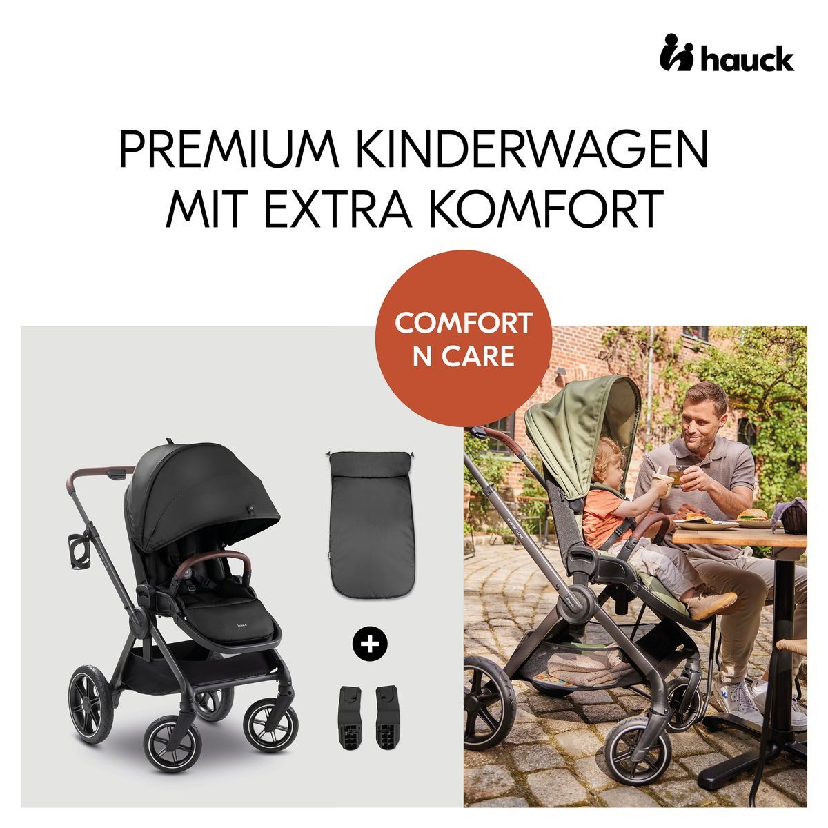 Hauck Sportbuggy Comfort N Care - Black, Sportwagen mit Liegefunktion & Sitzauflage höhenverstellbar bis 22 kg