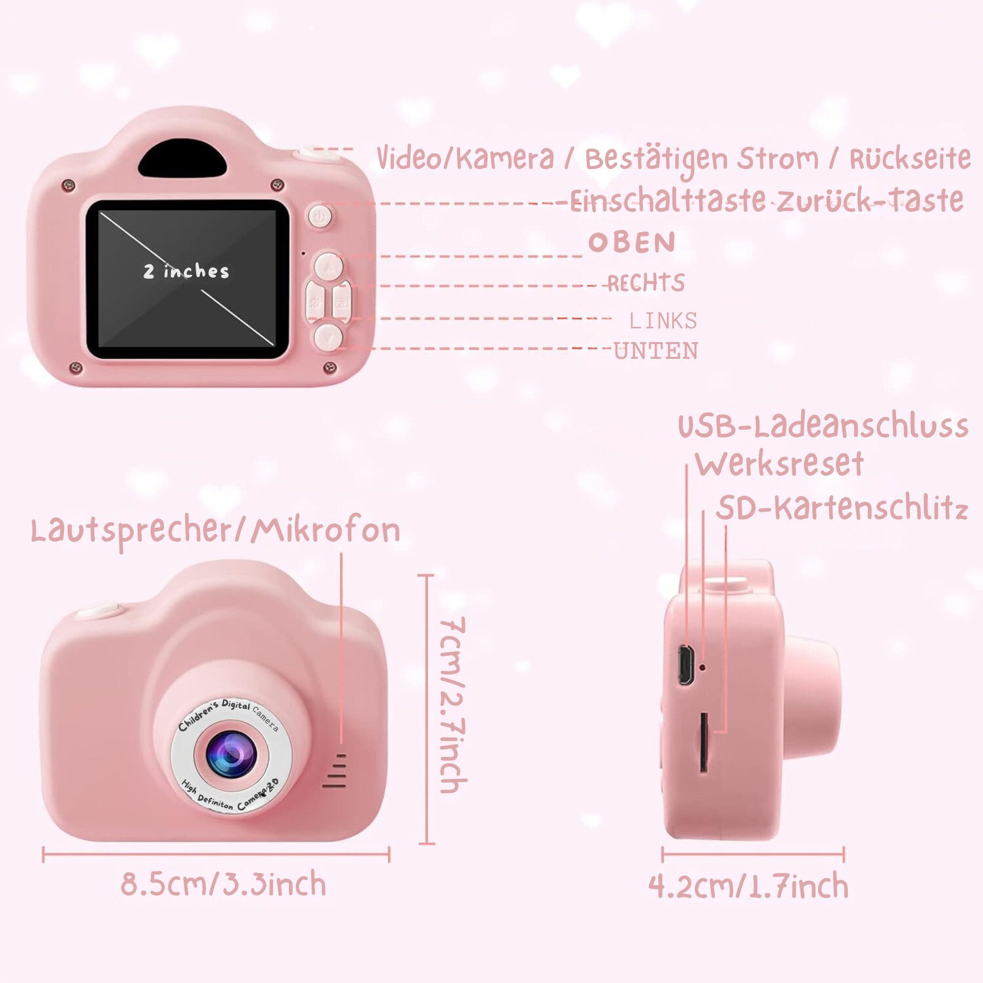 Vivitar Digitalkamera für 3 4 5 6 8 7 9 10 11 12 Jahr Spielzeug Geschenk Kinderkamera (inkl. 2,0-Zoll-Augenschutzbildschirm/HD 1080P, mehreren Kameraeffekten, Multifunktionale tragbare, wiederaufladbare Kinderkamera)