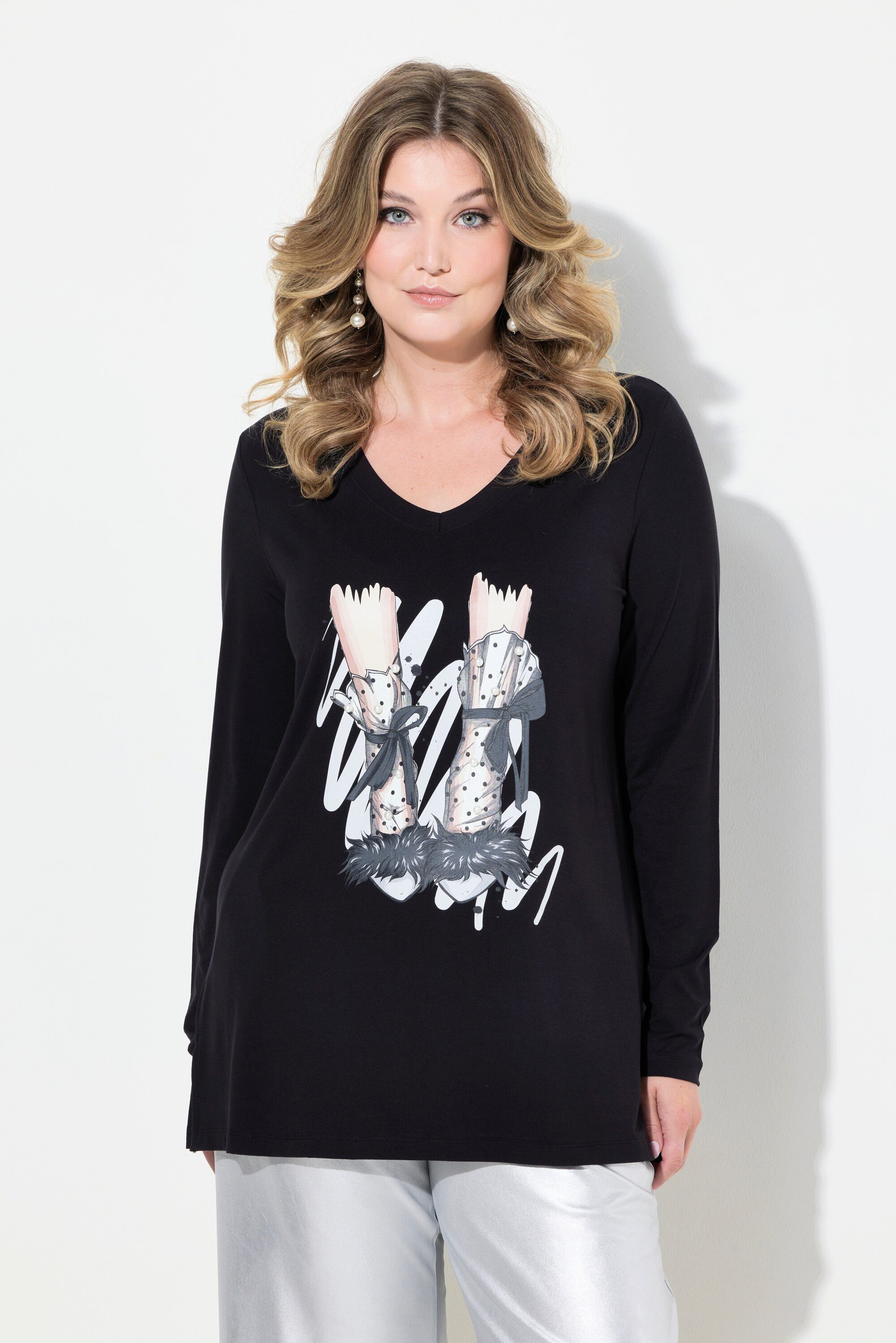 MIAMODA T-Shirt Langarmshirt Classic Fit Schuh-Motiv