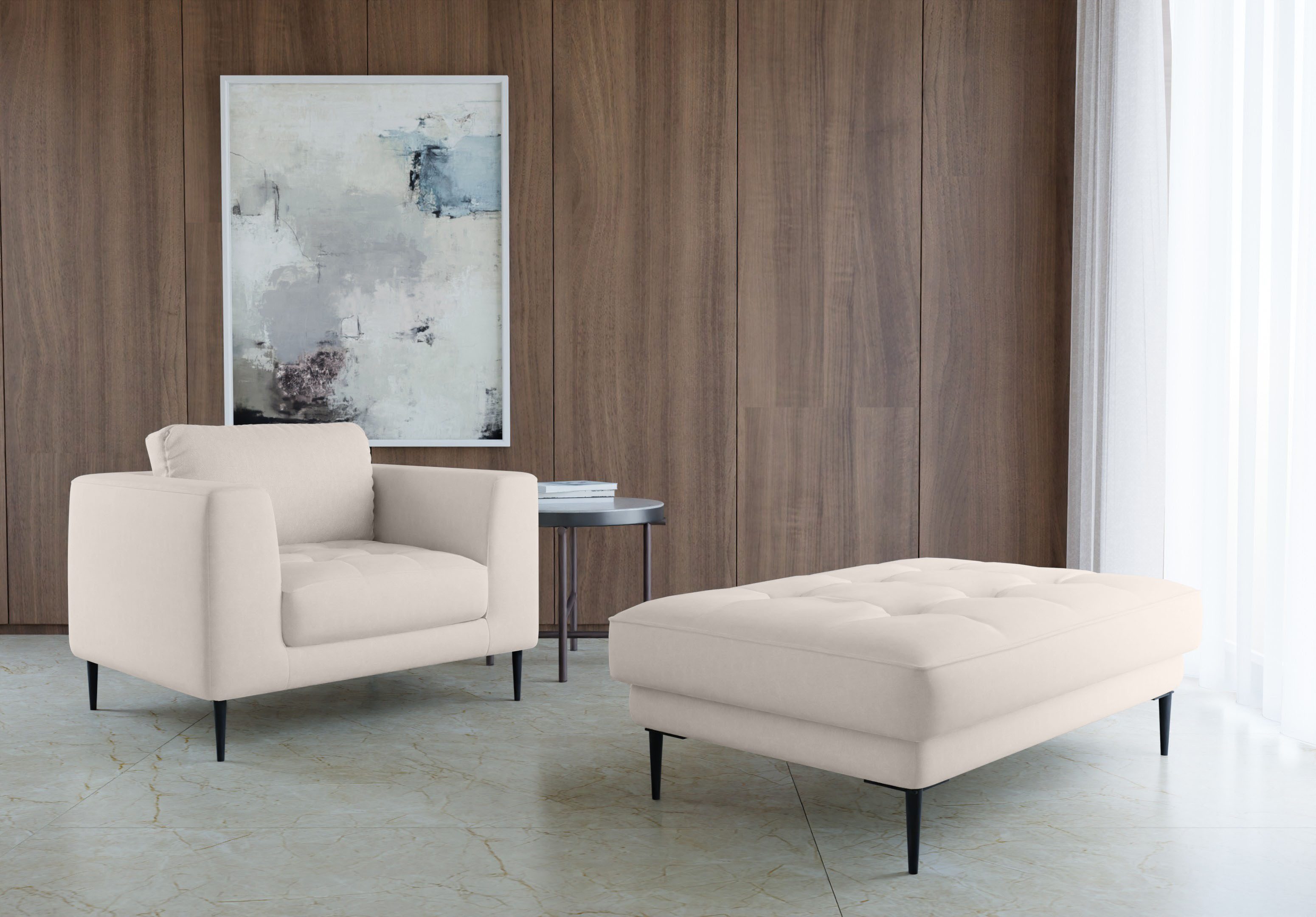 TRENDMANUFAKTUR Sessel Luzi, Loungesessel, modern mit extra hohen Füßen, Designsessel mit tollem Sitzkomfort, Metallfüße schwarz, Breite 96 cm