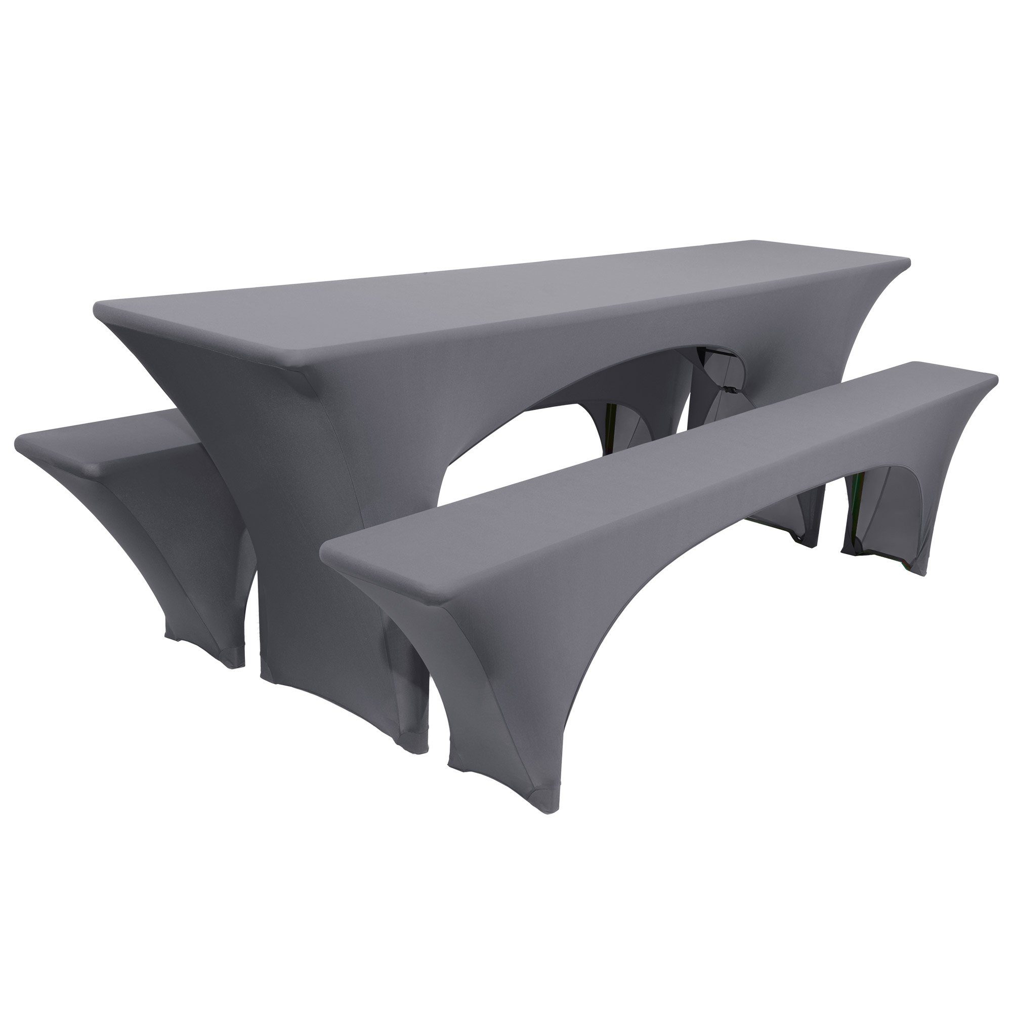 Beautissu Biertischhusse Edles Stretchhussen Set 3tlg. Victoria, 220x50cm, Anthrazit, Elastische Hussen für Bierzeltgarnitur Husse Biertisch + 2 Bierbank