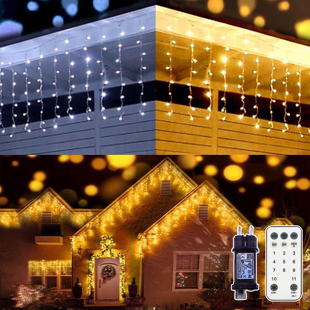 Lichterkette LED Vorhang 11MODI, Eisregen 600LEDs, 15M LED LED wechselbar, Dekolicht 200LEDs, Fernbedienung Außen 2500K 10M 5M Kaltweiß 400LEDs, Speicherfunktion, 6000K, XIIW Warmweiß 31V bis Timer Eiszapfen