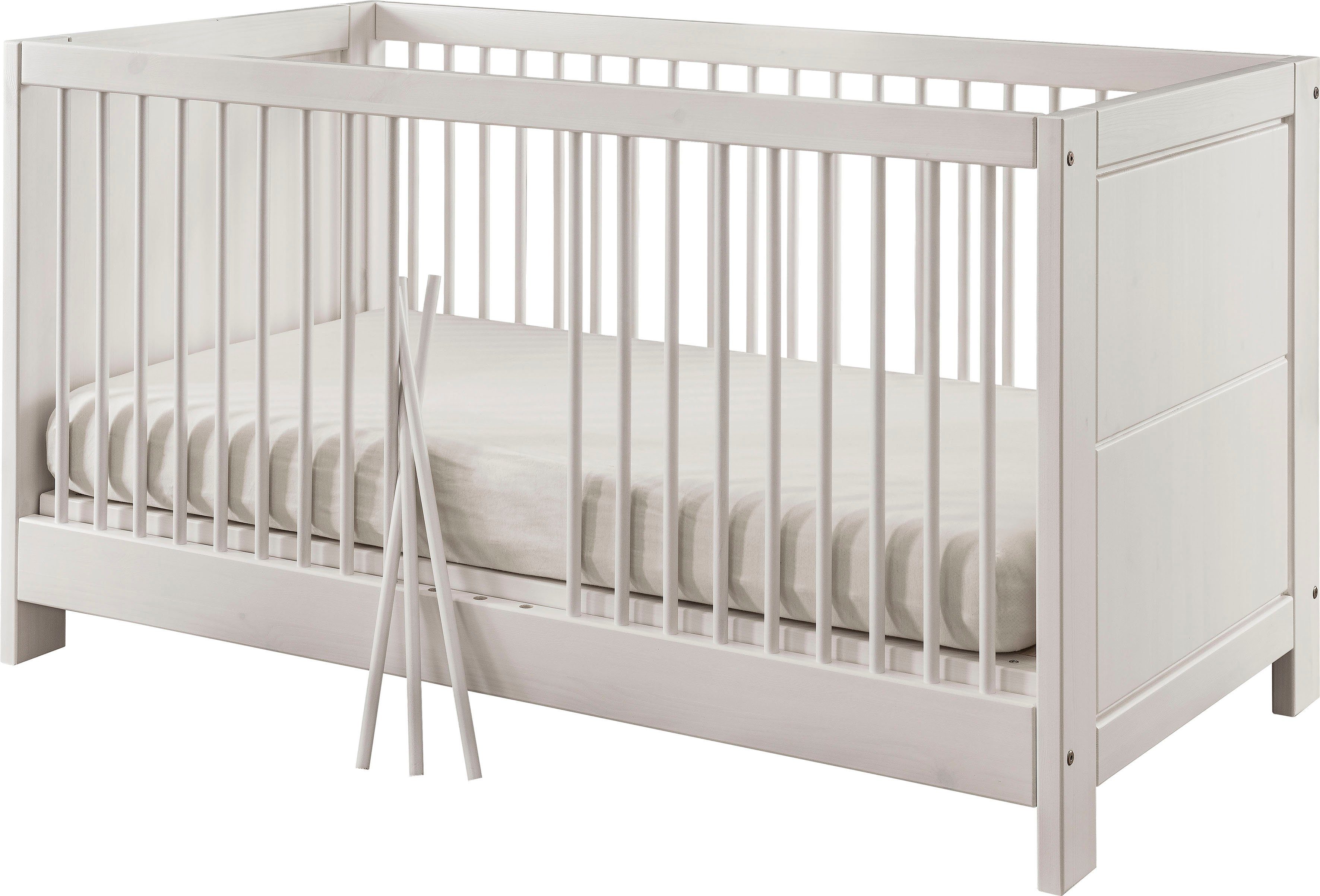 + Lattenrost Schlupfsprossen 70x140 höhenverstellbar Lüttenhütt Lüttenhütt Babybett Vita, cm mit Kinderbett weiß