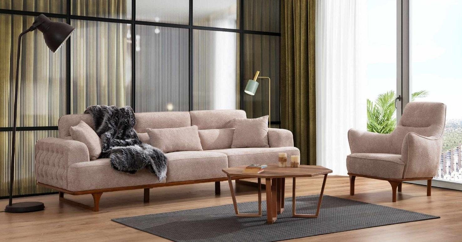 Möbel, Dreisitzer in Sessel Beige Moderne 1x Sofagarnitur Luxus JVmoebel Made (2-St., + Wohnzimmer-Set Sessel 1x Europa 3-Sitzer), Sessel