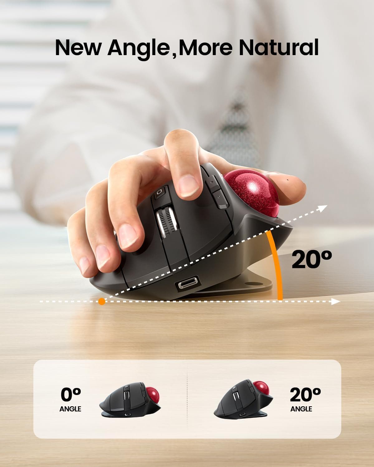 ProtoArc EM01 NL Trackball Maus Kabellos 5 DPI Einstellbar 2.4G USB 2*Bluetooth Maus (Bluetooth, Funk, Daumensteuerung, Verstellbarer Winkel Wiederaufladbare Maus)
