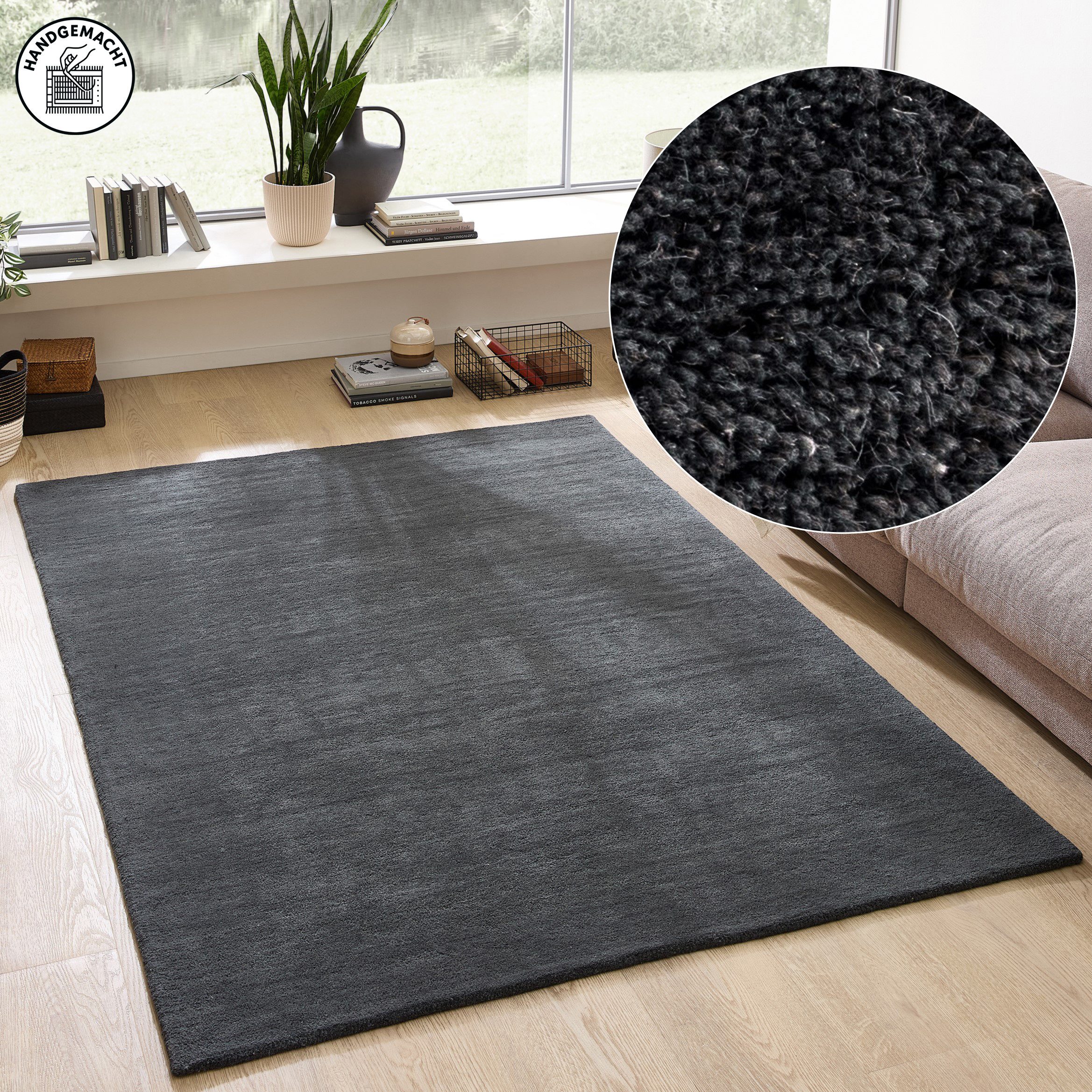 OTTO home Wollteppich Gabbo Natur, Handgefertigt, Teppich, reine Wolle, meliert, rechteckig, Höhe: 14 mm, reine Wolle, Uni, Wohnzimmer, Schlafzimmer, Esszimmer