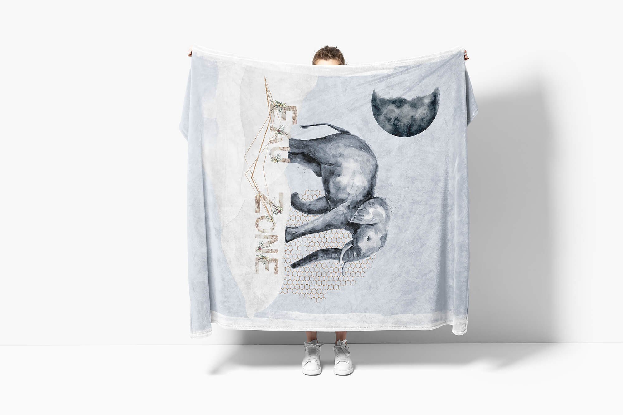 Sinus Art Handtücher Strandhandtuch Elefant Handtuch Baumwolle-Polyester-Mix Hal, Wasserfarben (1-St), Kuscheldecke Saunatuch Handtuch
