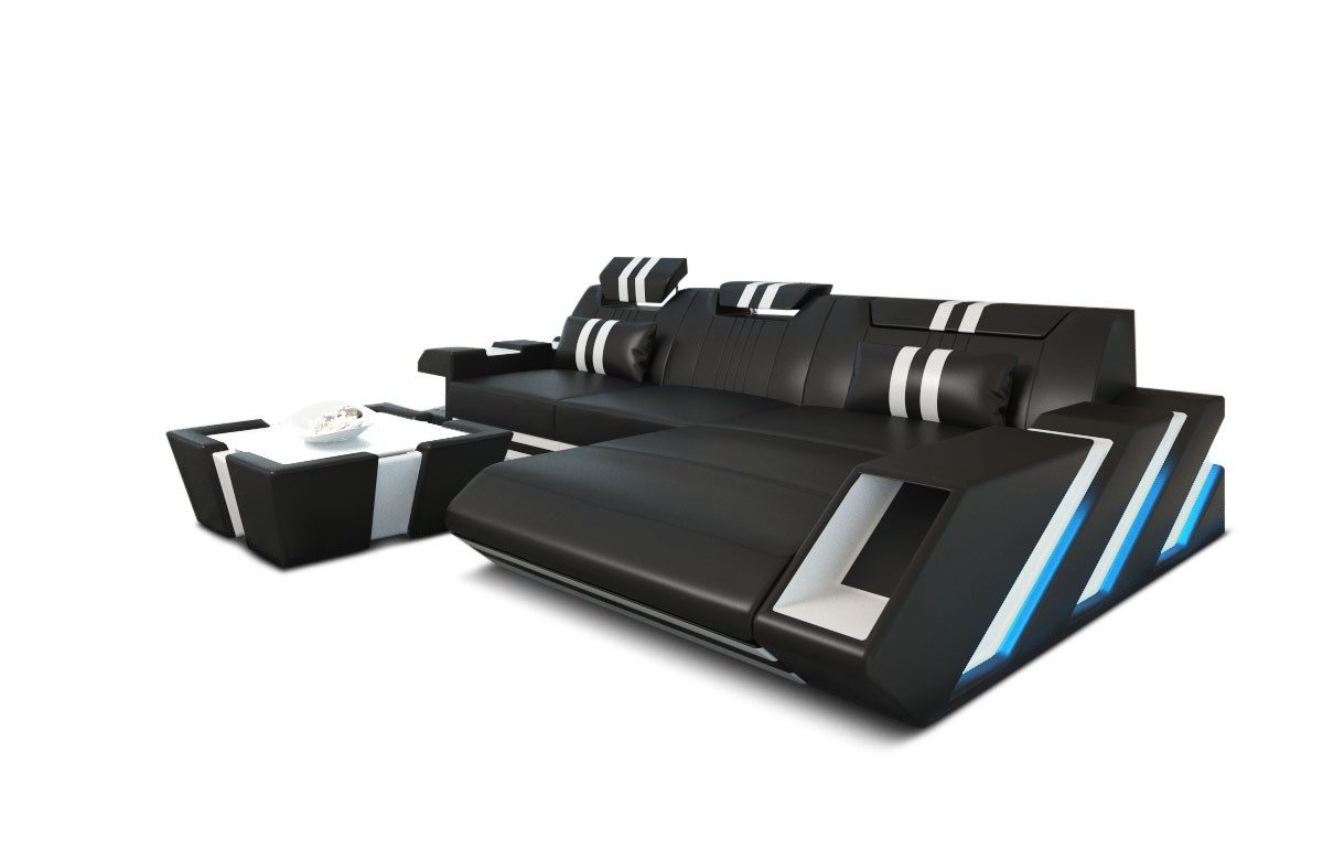 Sofa Dreams Ecksofa Ledersofa Apollonia L Form Leder Sofa Ledercouch, Couch, mit LED, wahlweise mit Bettfunktion als Schlafsofa, Designersofa