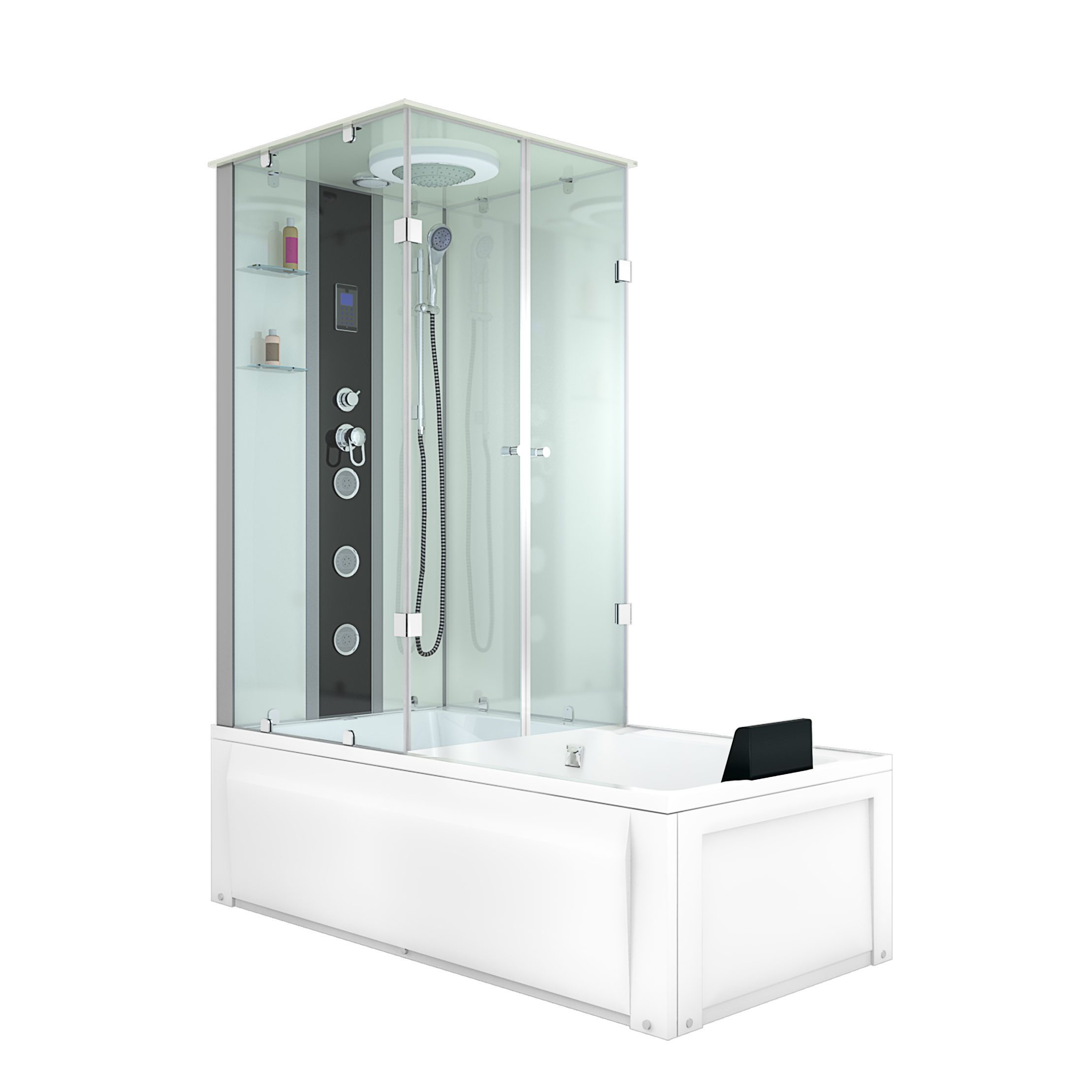 AcquaVapore Grossraumdusche Dusche Wanne Kombination K05-R01 90x180, Sicherheitsglas ESG, Moderner Touchscreen, Rutschsicher, Schnelle Reinigung, Integrierte Wa