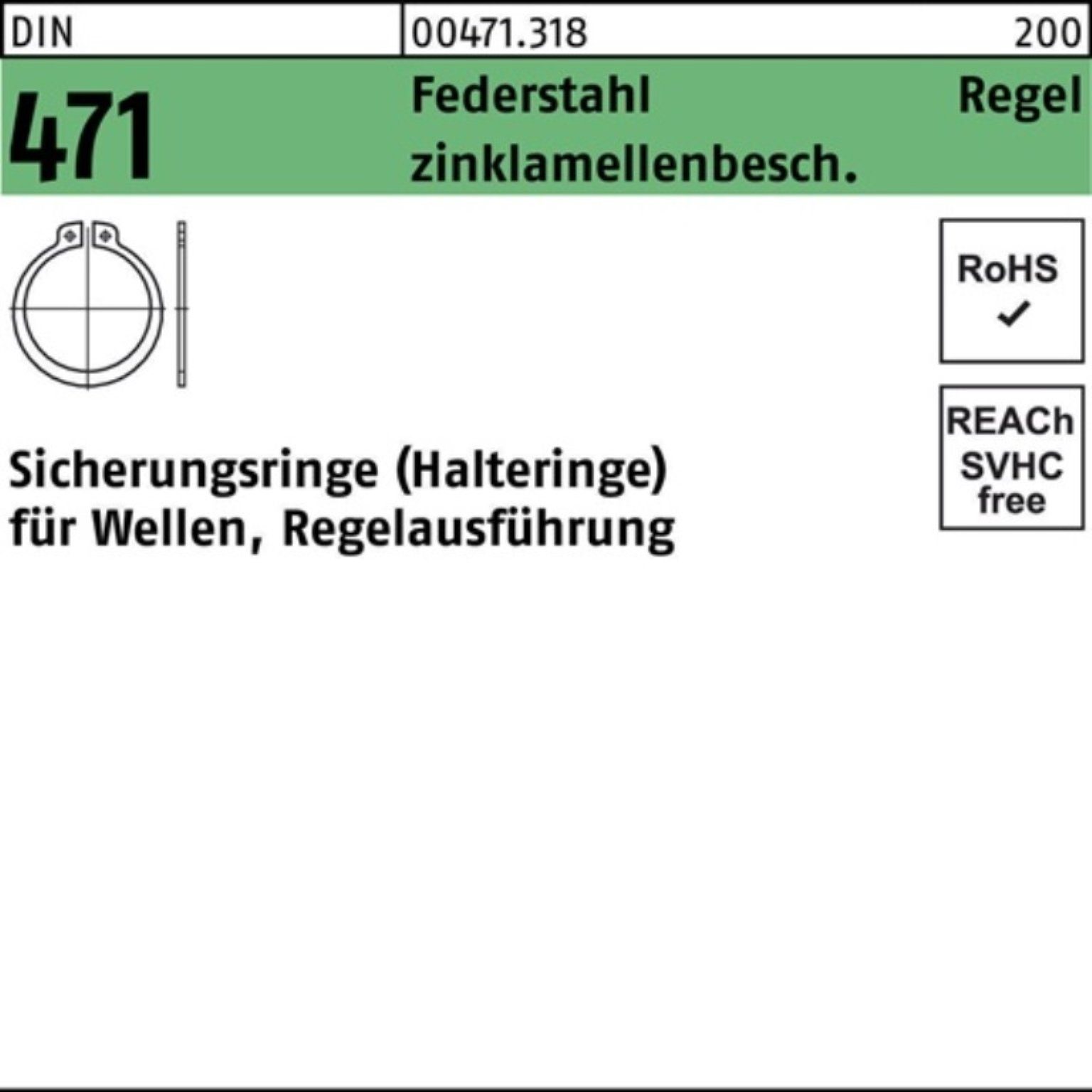 Reyher Sicherungsring 250er Pack Sicherungsring DIN 471 35x 1,5 Federstahl zinklamellenb. Re