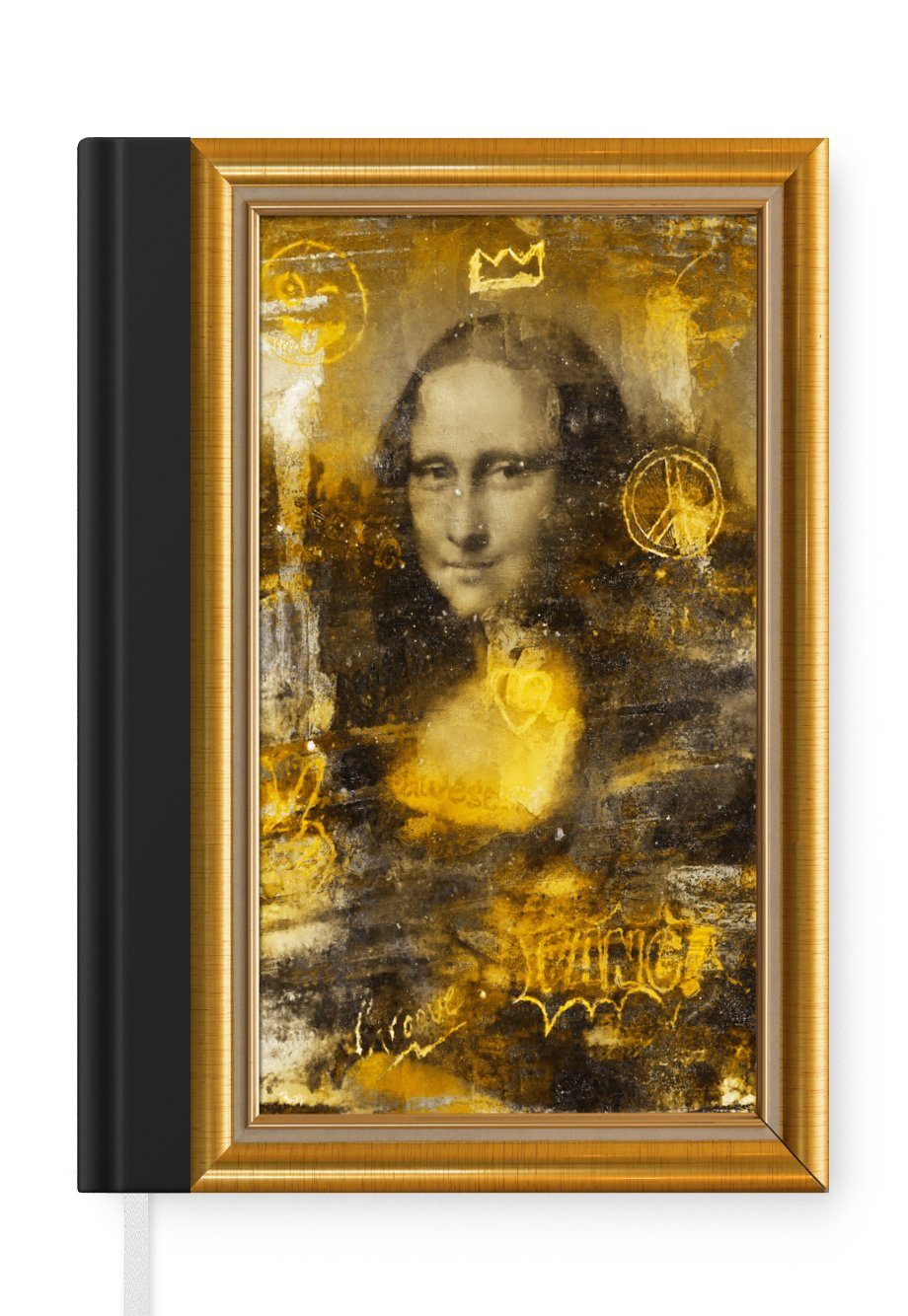 MuchoWow Notizbuch Mona Lisa - Da Vinci - Liste - Gold, Journal, Merkzettel, Tagebuch, Notizheft, A5, 98 Seiten, Haushaltsbuch