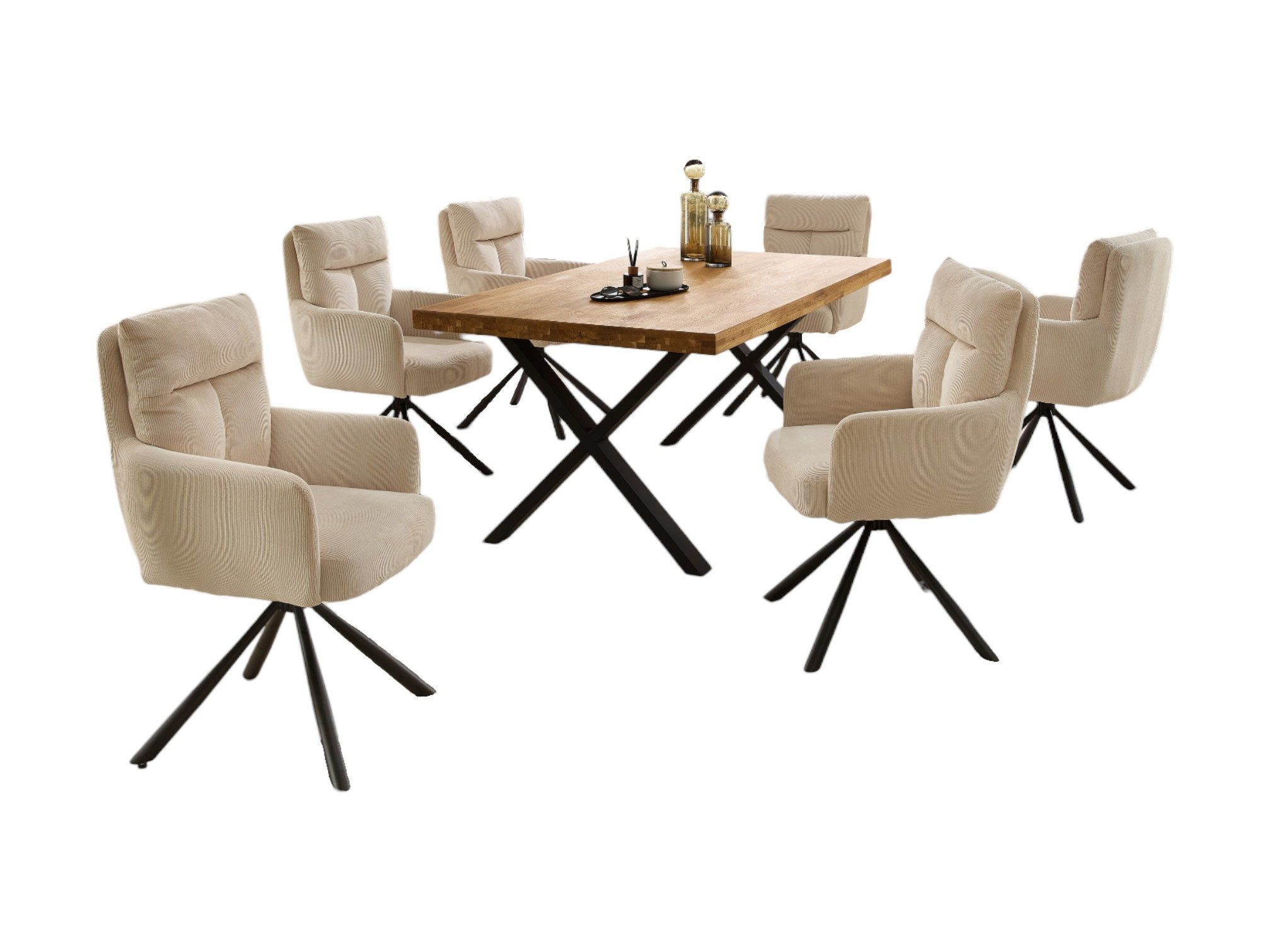 moebel-dich-auf Esszimmer-Set CAPRI-X, (Esszimmer Set, 1 Esstisch Eiche massiv geölt, 6 Stühle), 180 x 100 cm