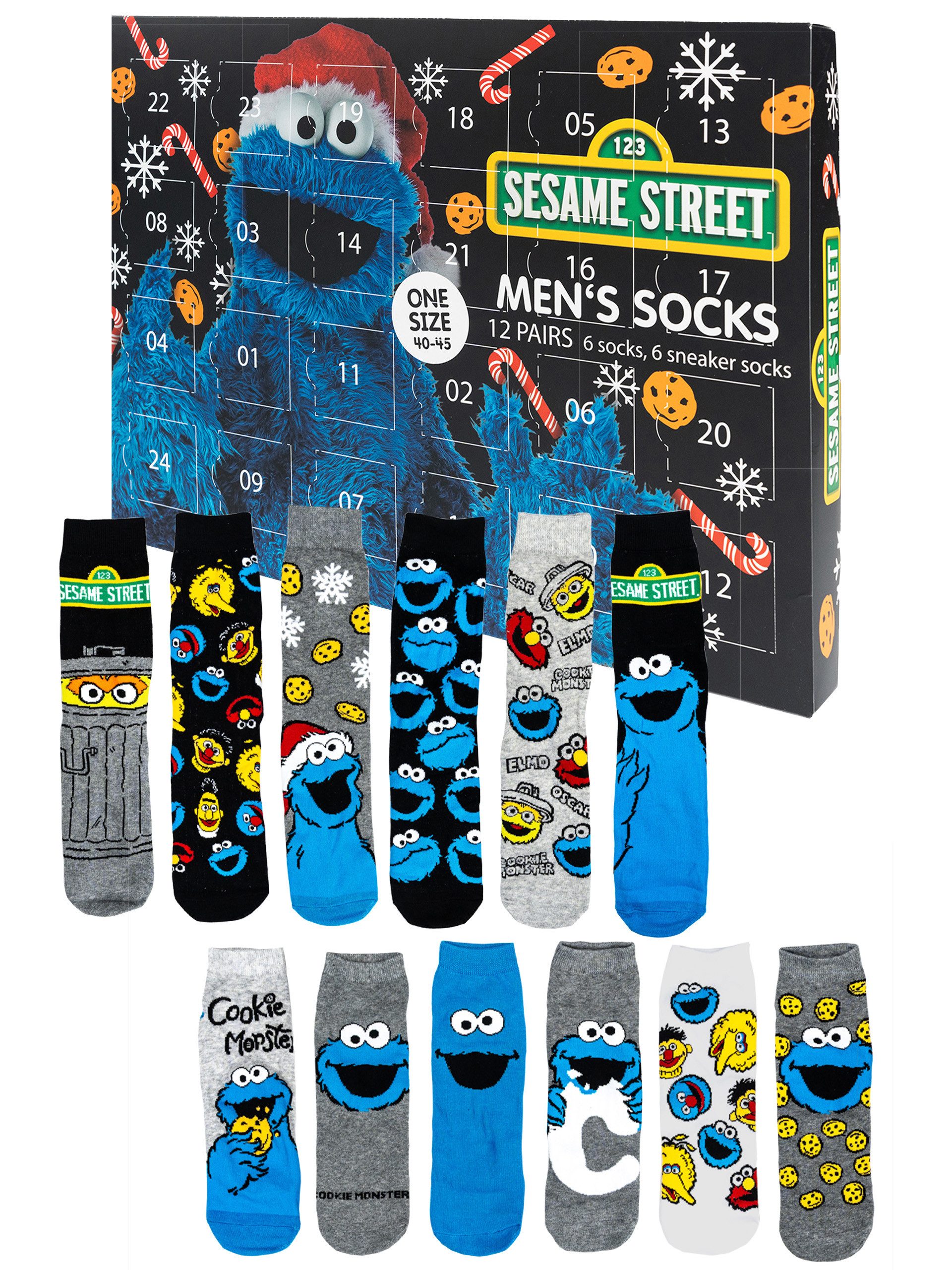 United Labels® Adventskalender Sesamstraße Socken Adventskalender mit 12 Paar kurz und lang