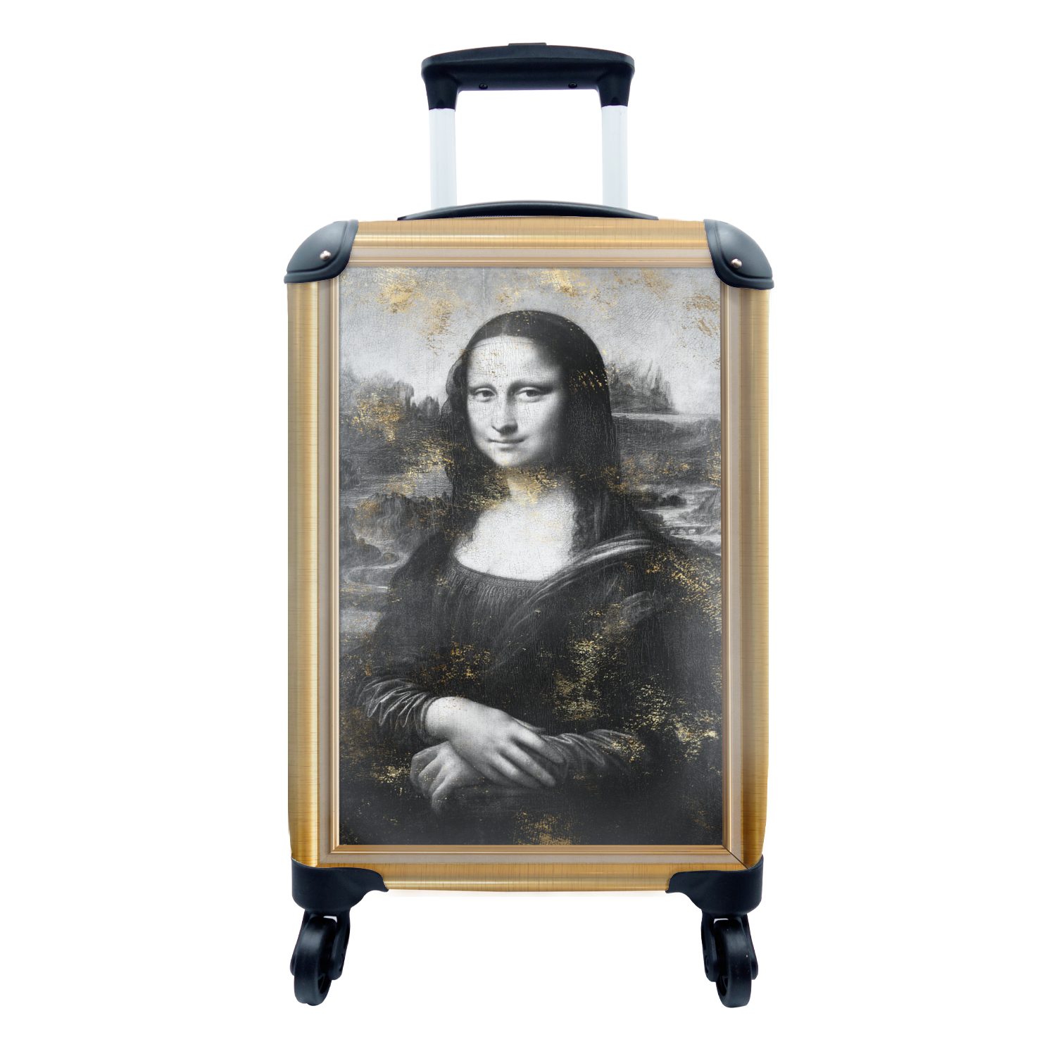 MuchoWow Handgepäckkoffer Mona Lisa - Da Vinci - Gold - Rahmen, 4 Rollen, Reisetasche mit rollen, Handgepäck für Ferien, Trolley, Reisekoffer