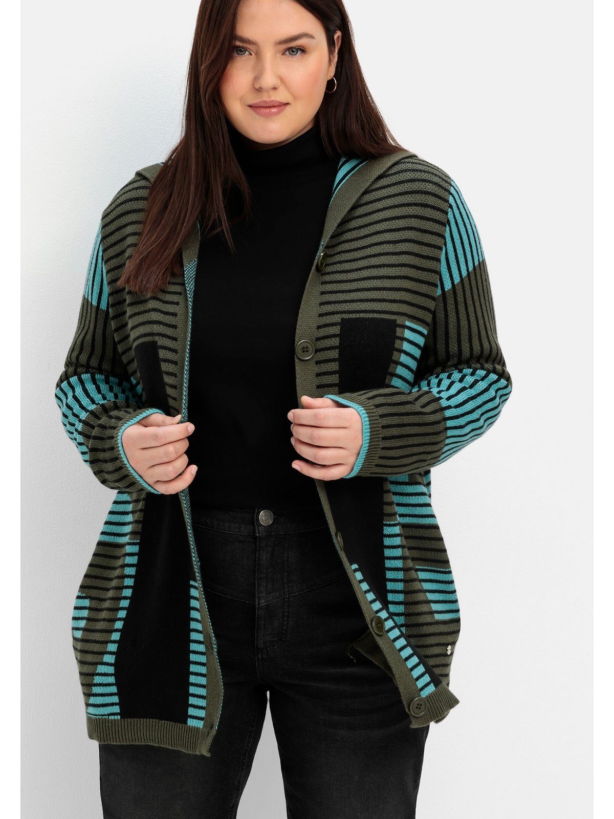 Sheego Strickjacke Große Größen mit Jacquardmuster, Kaschmiranteil