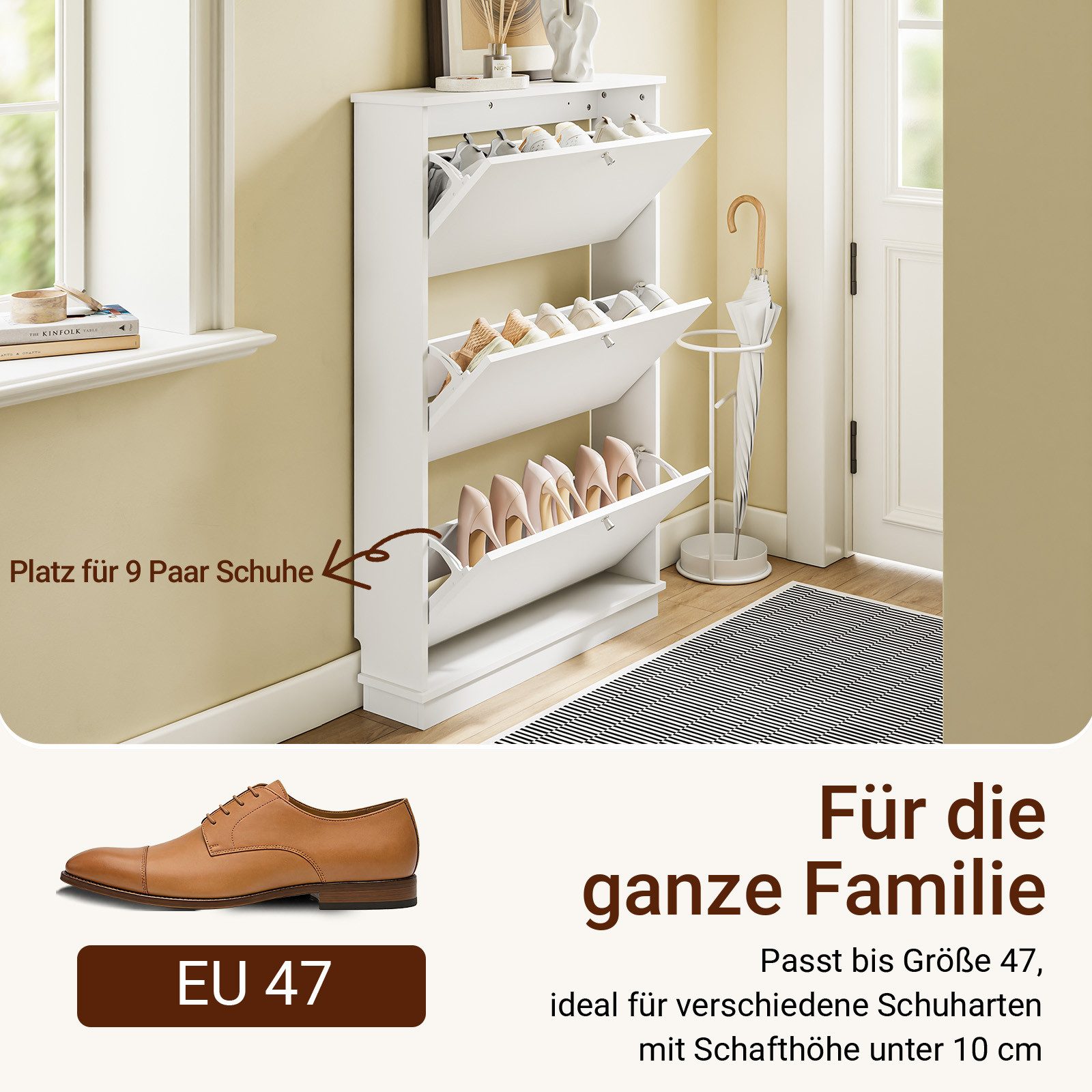 SoBuy Schuhkipper FSR215/216, Schuhregal Schuhkommode Schuhablage Schuhaufbewahrung, Schuhschrank schmal, mit Klappen, 18cm tief, Platzsparend, Flur – Bild 3 von 5