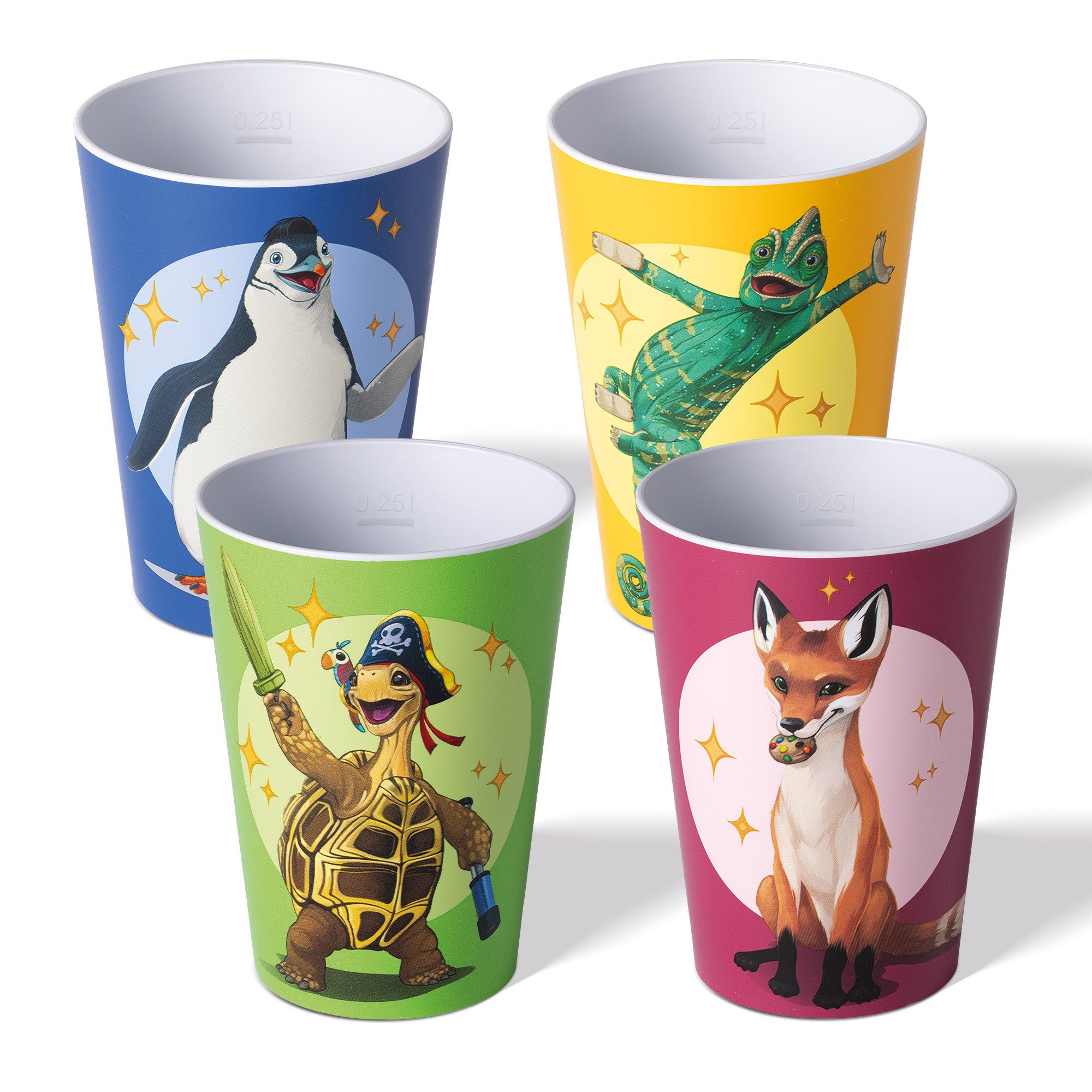 Becher 4tlg.-Set mit Eichstrich, Stapelbar, Mehrweg, Spülmaschinengeeignet
