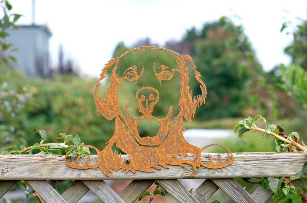 ILLUMINO Dekofigur Metall Rost Zaun/Wanddeko Garten Sam" Haus Baum/Gartenstecker "Hund