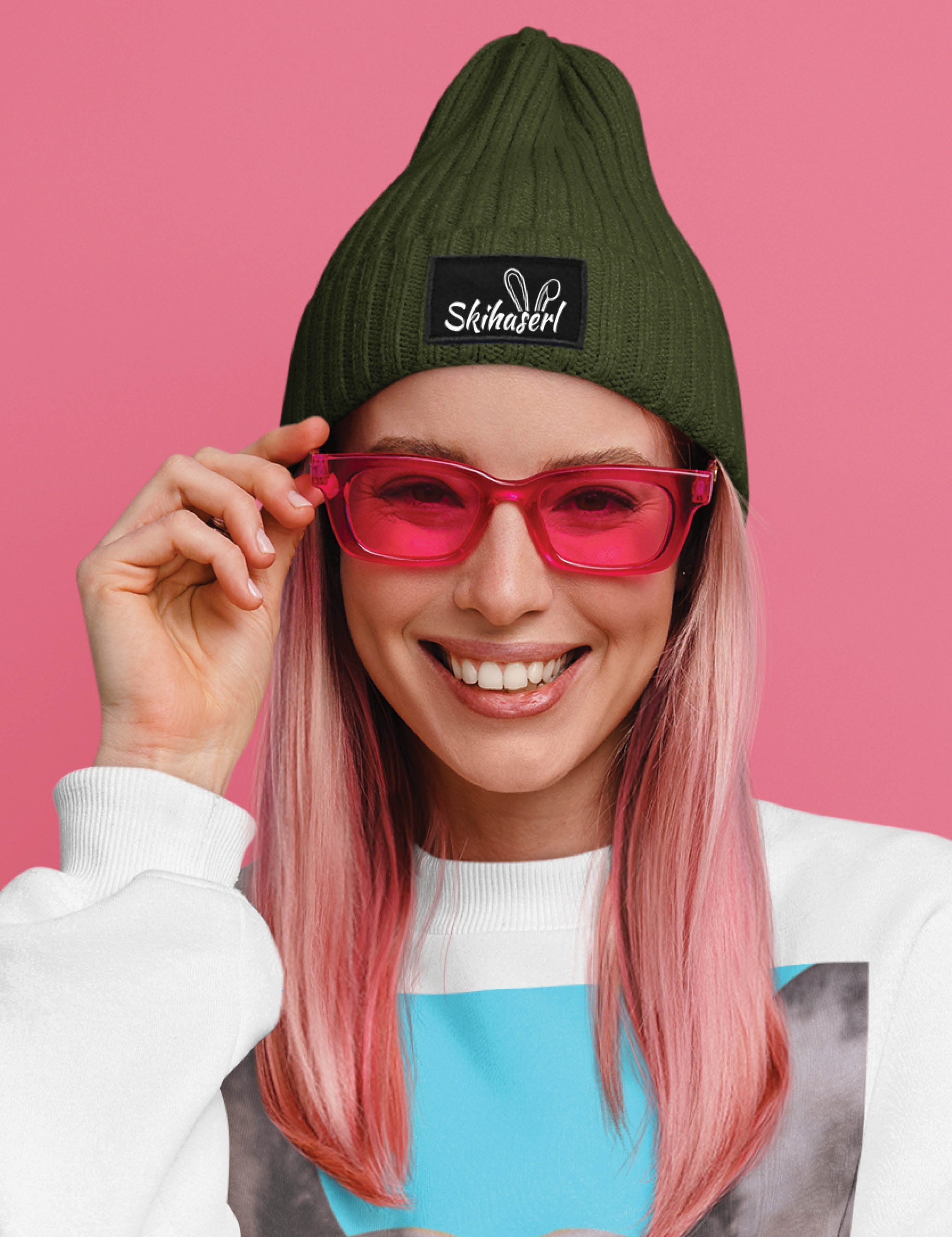 Youth Designz Beanie Damen Strick Beanie Mütze mit Skihaserl Aufdruck Geschenk Statement mit lustigen Print für Frauen