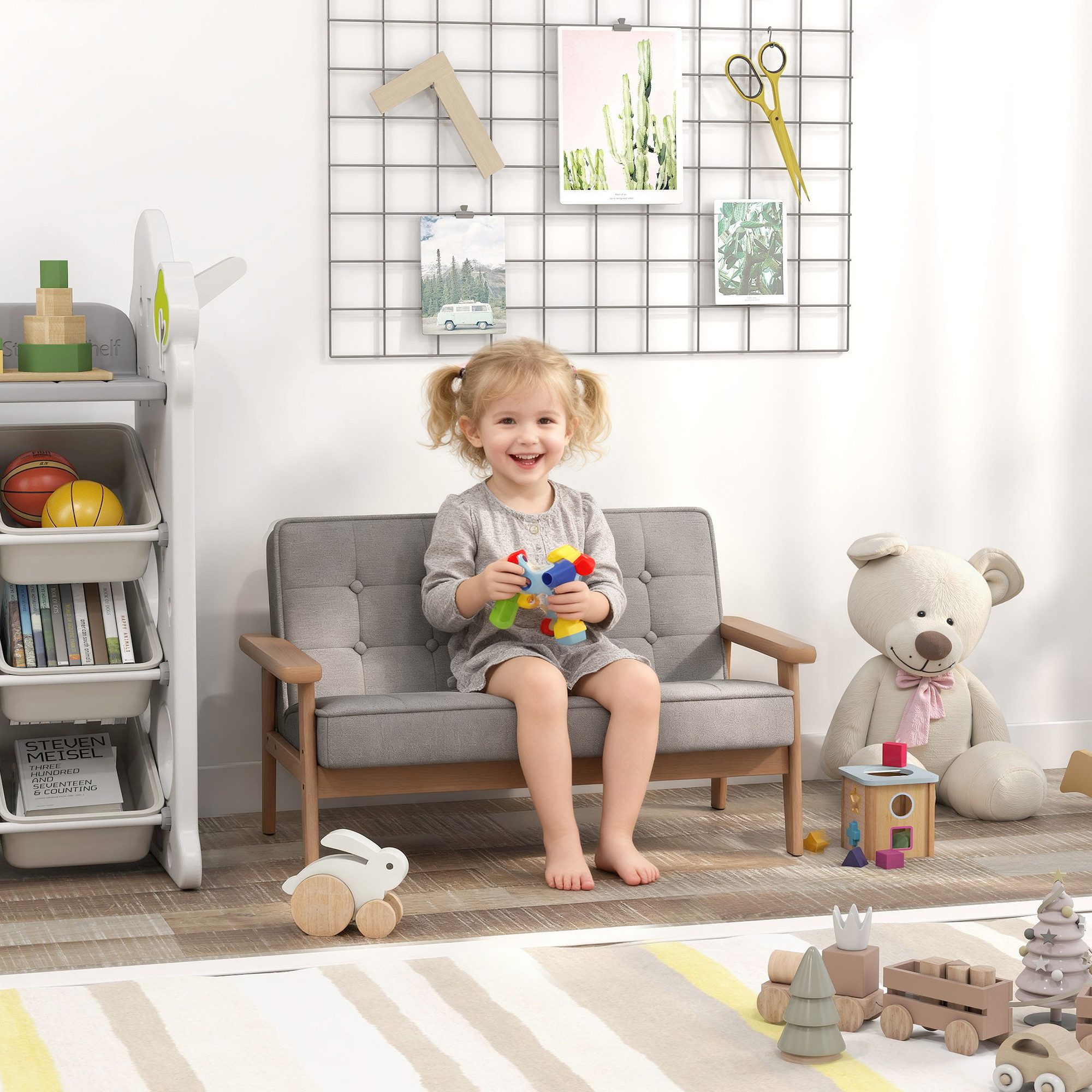 AIYAPLAY Kindersessel mit Holzrahmen (Kindersofa, 1-St., gepolsterter Kinderstuhl), für Kinderzimmer, Spielzimmer, Grau