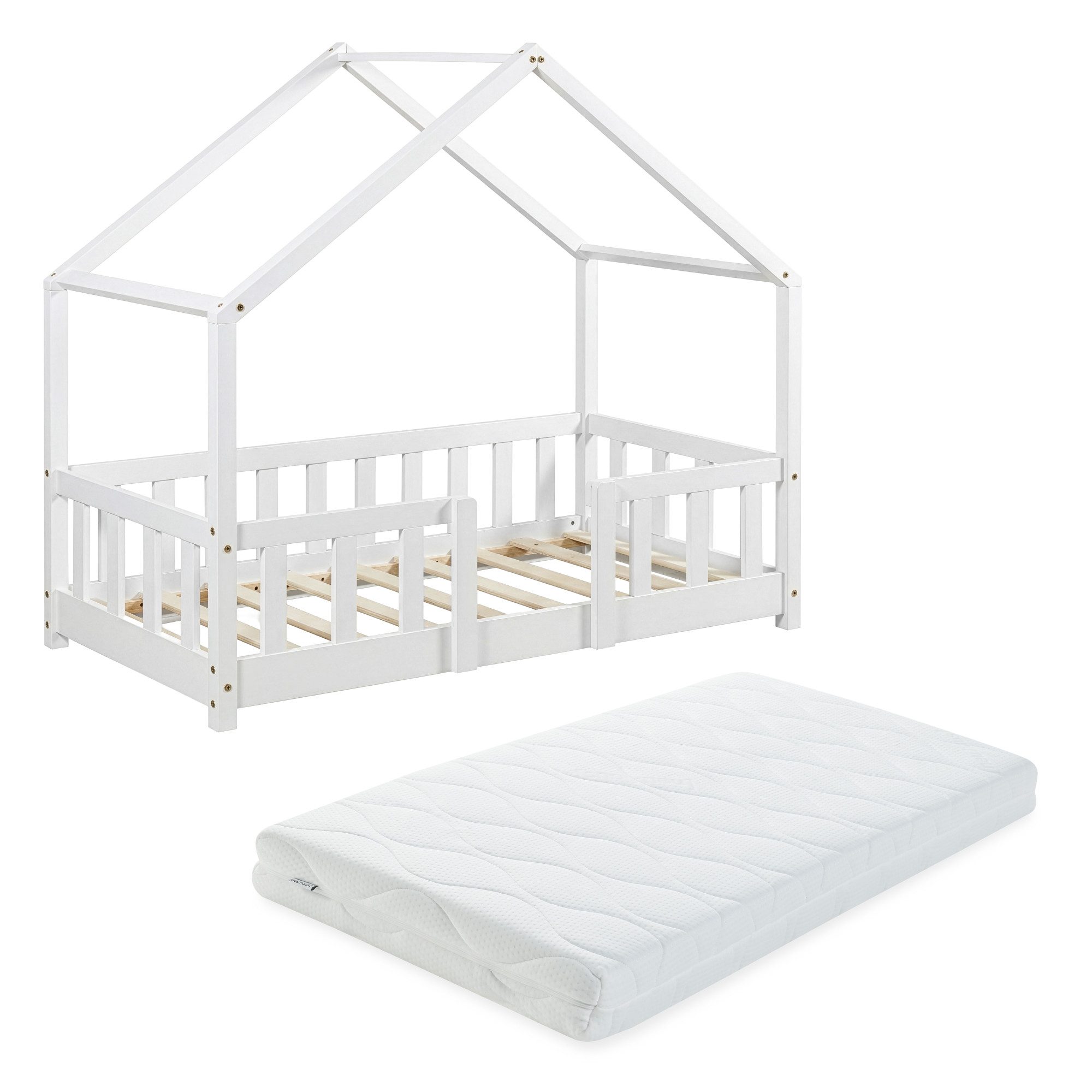 en.casa Kinderbett (Bett und Matratze), »Treviolo« mit Matratze Montessori Weiß 70x140 cm – Bild 2 von 5