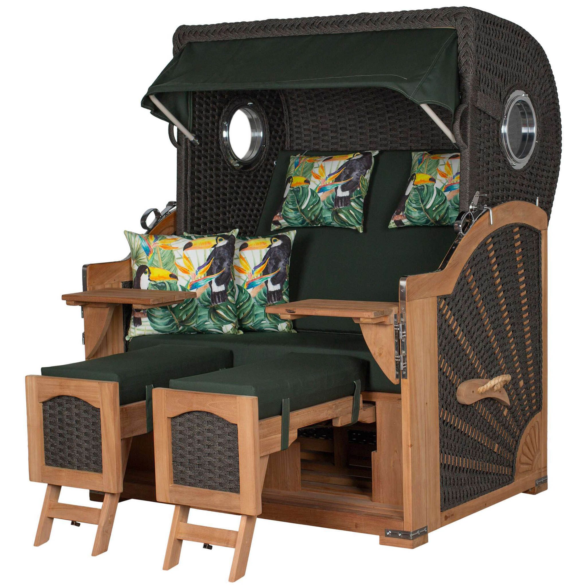 bene living Strandkorb Aruba XL - Rope anthracite - Dessin 244, BxTxH: 140x95x165 cm, Halblieger, Ostsee-Strandkorb, (Strandkorb-Komplettset, 2-tlg., Strandkorb mit bequemer Polsterausstattung und inkl. Schutzhülle), Windschutzfolie, bequeme Kissenausstattung, Schutzhülle