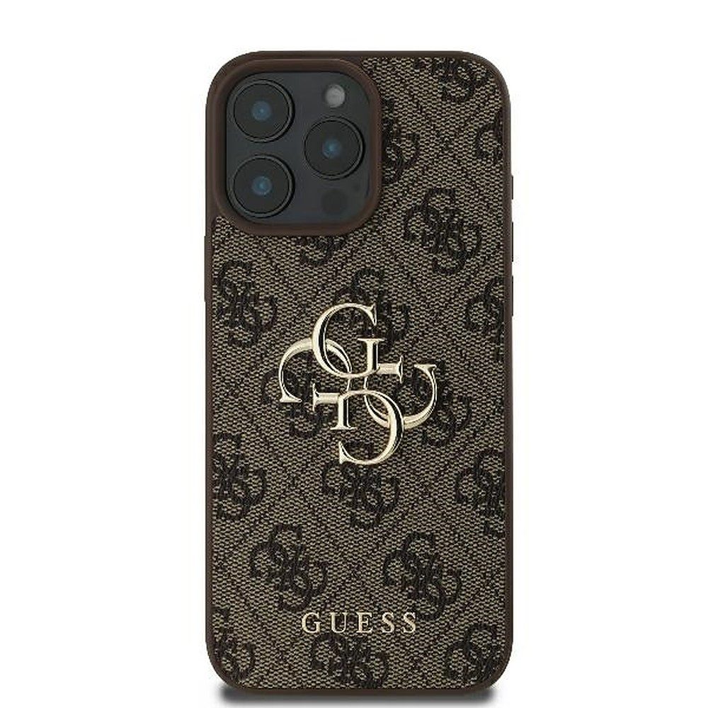 Guess Handyhülle Monogram Kunstlederhülle, Guess Monogram, Kunstleder, goldfarbenes Logo
