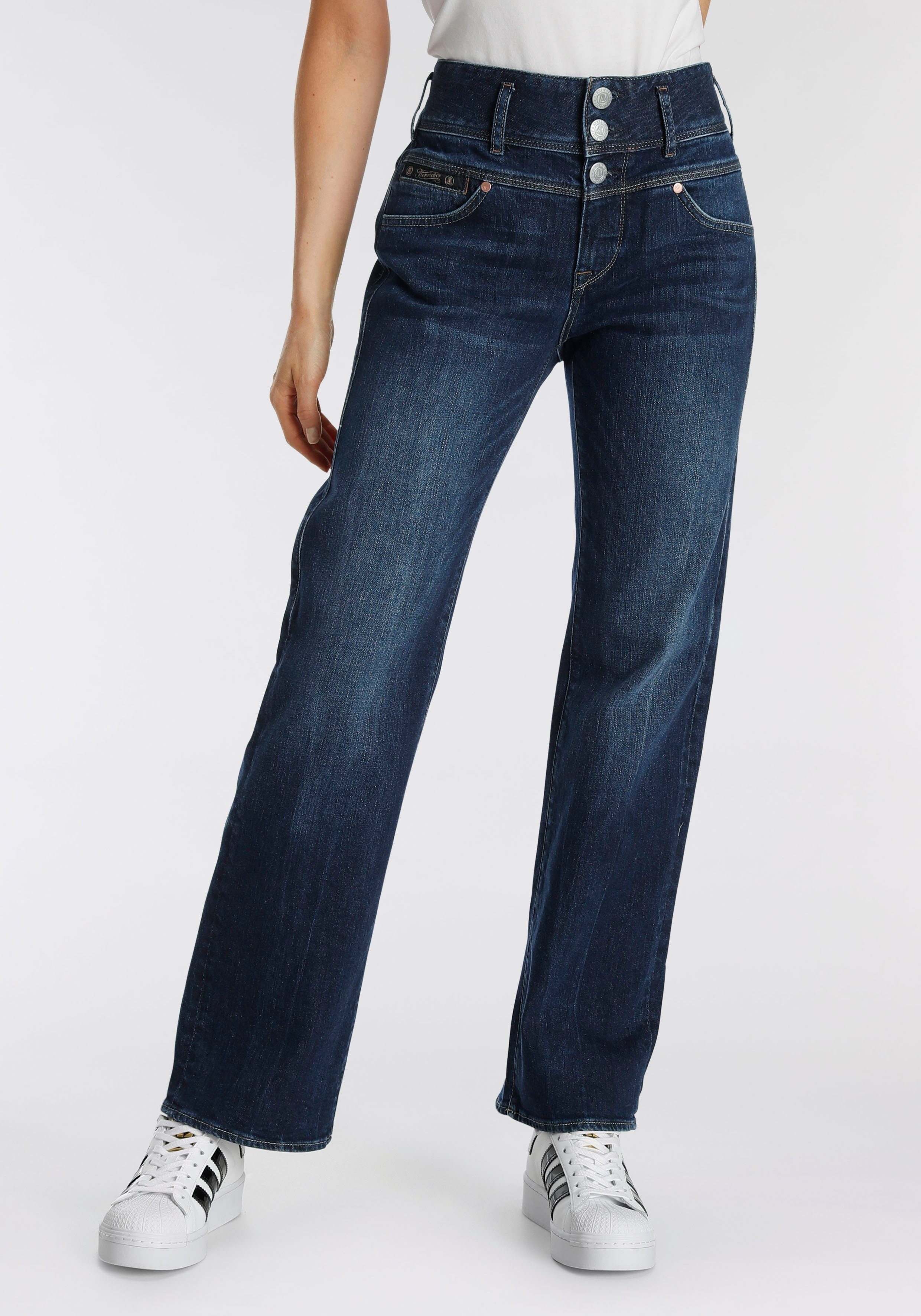 Herrlicher Straight-Jeans RAYA mit Gerade Optik streckende seitlichen eine Herrlicher von Keileinsätzen cleaner Wirkung, in Jeans für \