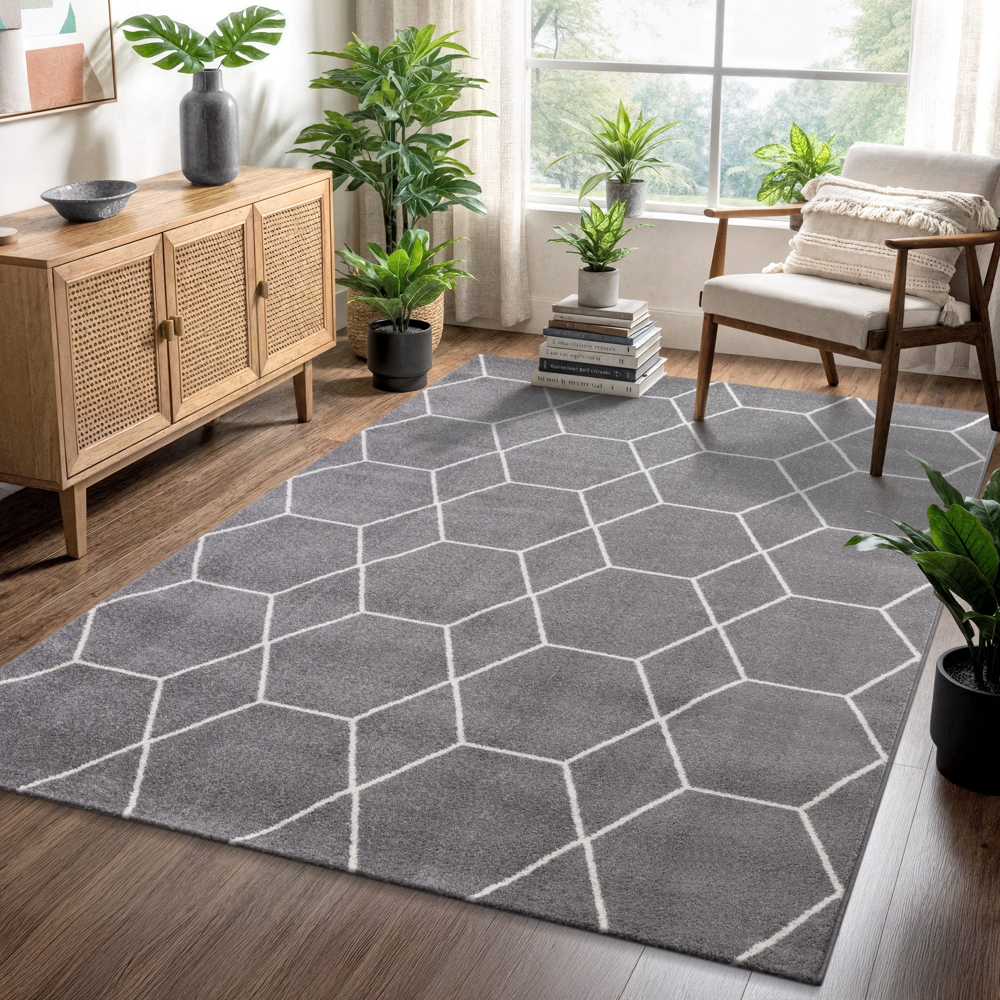 Sanat Teppich Trellis, auch als Läufer und Rund, rechteckig, Höhe: 10 mm, Kurzflor, skandi, boho, große Farbauswahl, alle Räume