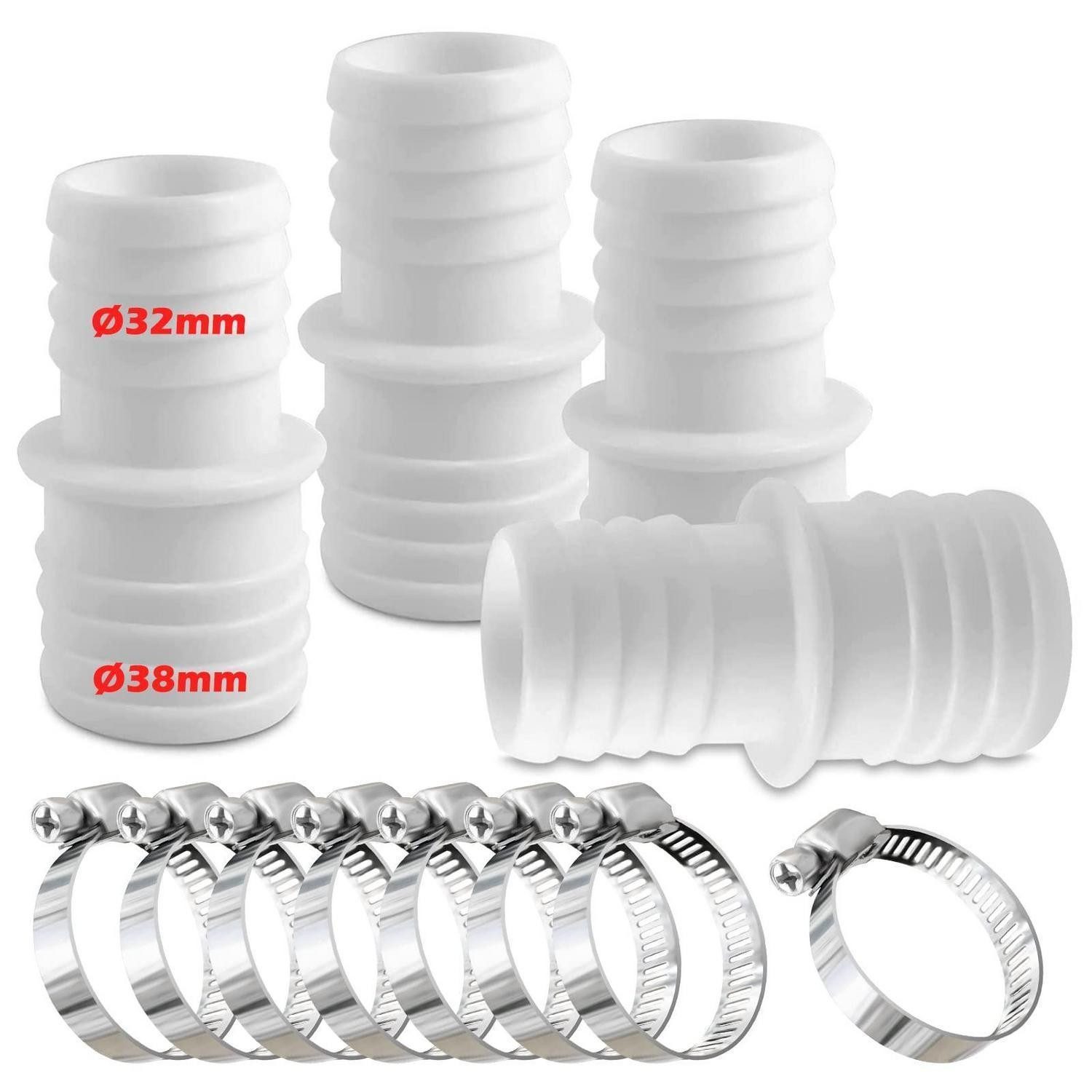 LuxusKollektion Dachrinne Schlauchverbinder Set 32/38mm Weiss m. Schellen, 1-St.