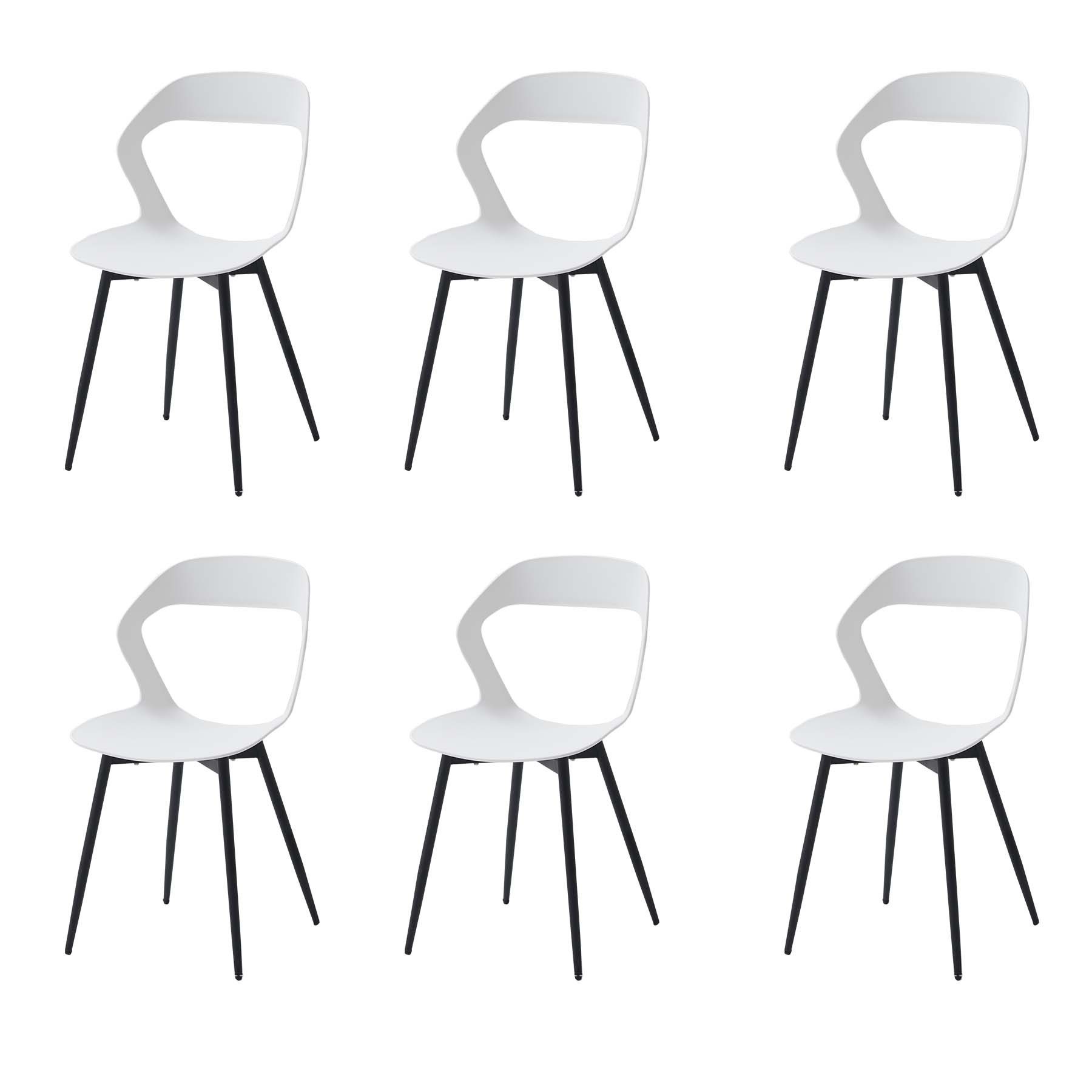GrandCA HOME Esszimmerstuhl 6er Set Moderner Küchenstuhl mit Durchbrochener Kunststoff-Rückenlehne (6 St), mit Metallbeinen, Weiß