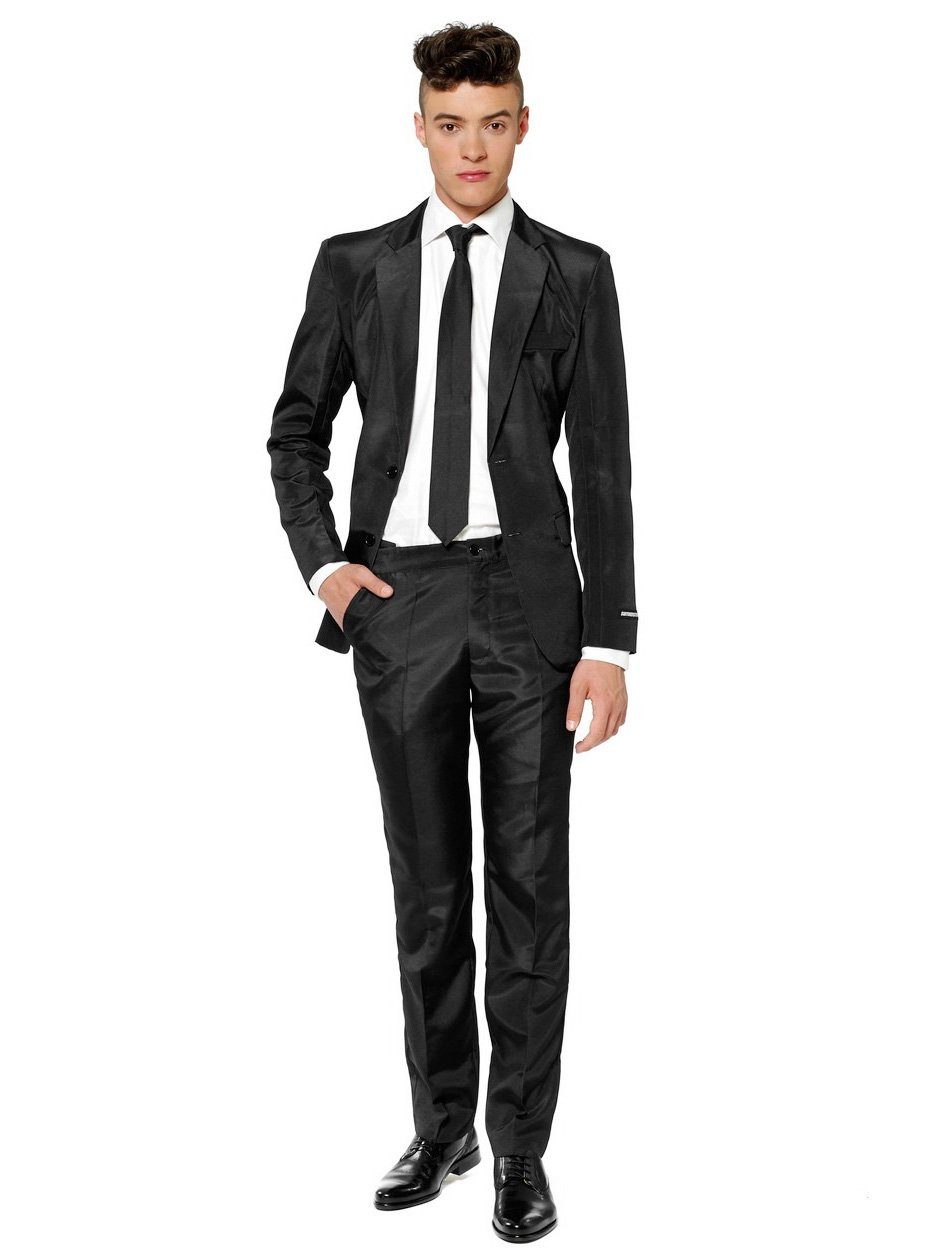 SuitMeister Anzug Solid Black Partyanzug - Halloween Karneval Schicker Anzug in glänzendem Schwarz