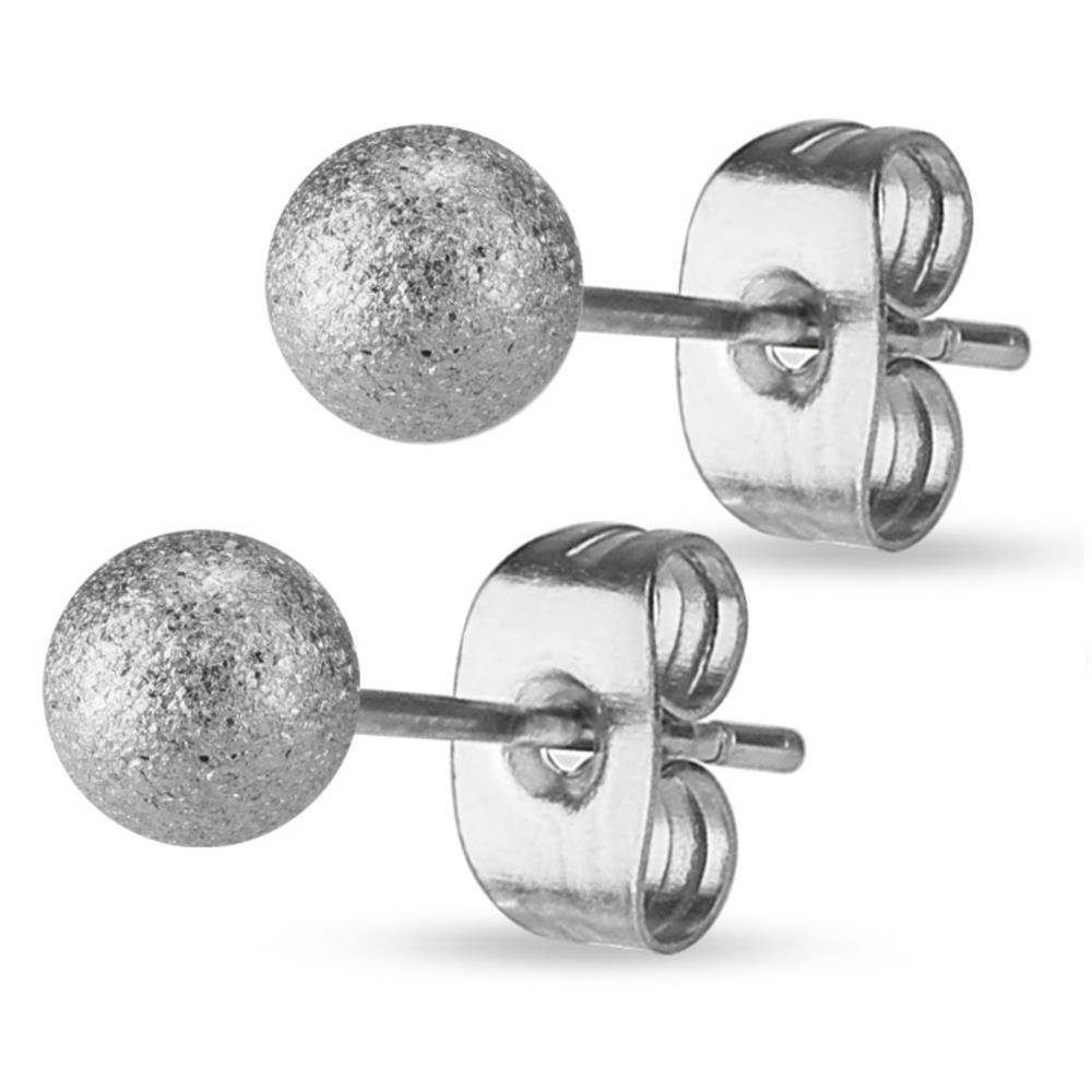 Ohrring-Set 6mm - Silber - Ohrstecker sand-gestrahlt Silber aus Edelstahl Damen
