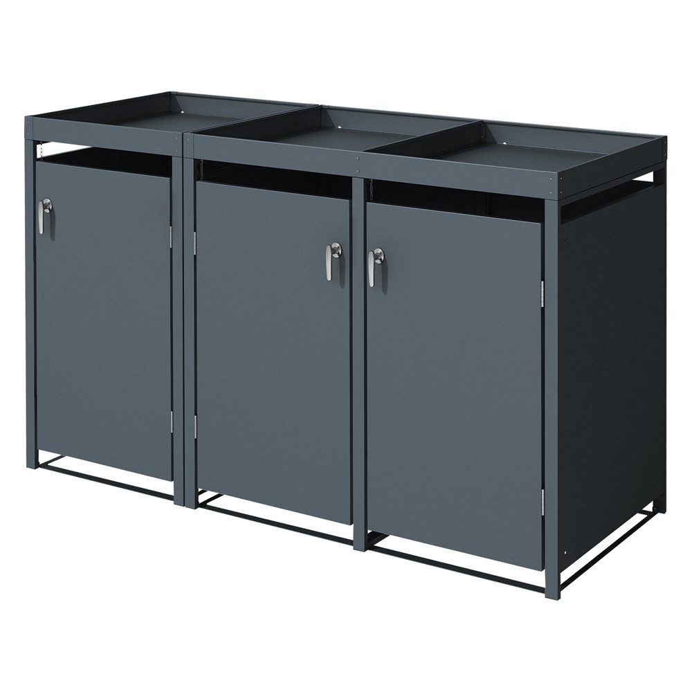ML-DESIGN Mülltonnenbox Müllbox aus Stahl wetterfeste Mülltonnen Verkleidung Mülltonnengarage, Mülltonnencontainer mit Klappdeckel / Tür für 3 Tonne à 240 ltr.