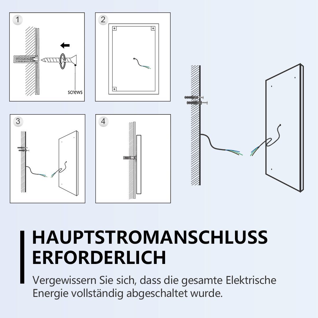 60 Vergrößerung cm,Touch-Schalter,Uhr,3 Lichtfarbe,3-Fach Wandspiegel, Badspiegel S'AFIELINA Beleuchtung mit x Badspiegel LED Badezimmerspiegel 100